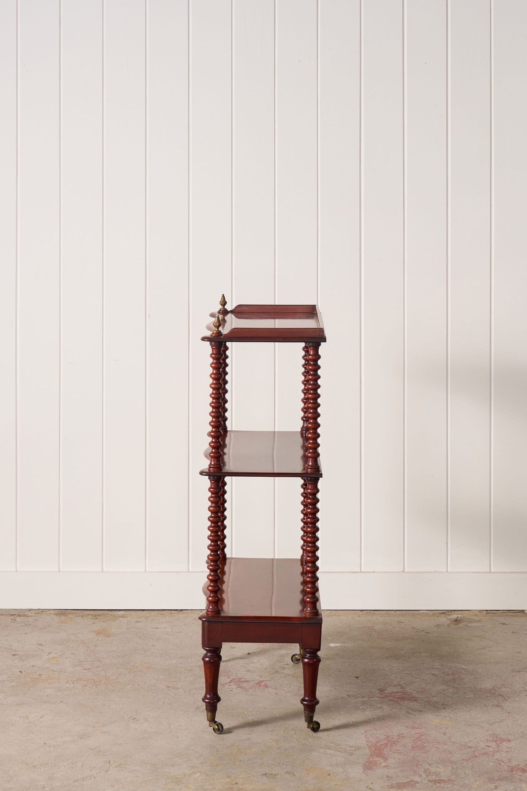 Victorian Mahogany 3-Tier Whatnot With Bobbin Legs On Casters