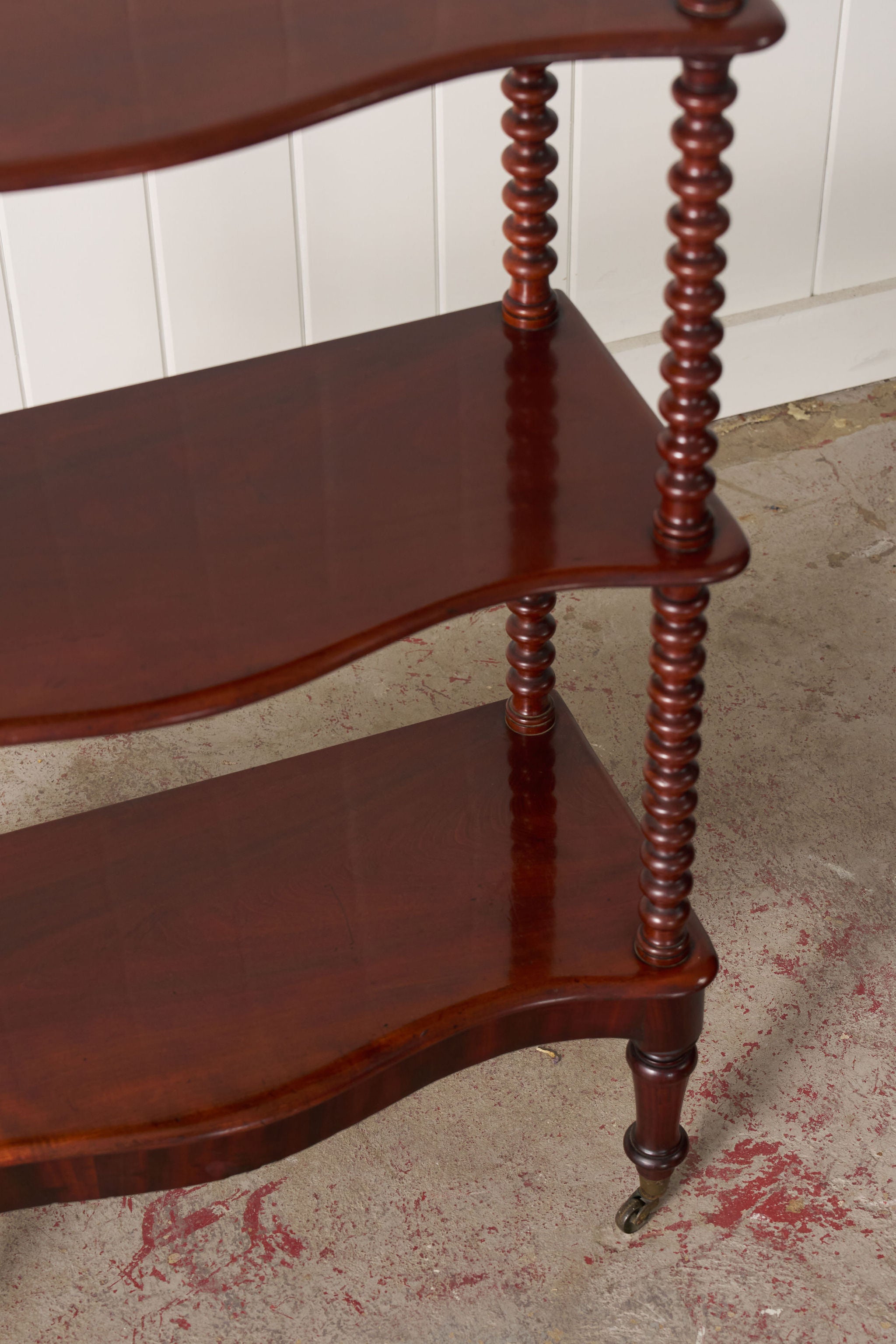 Victorian Mahogany 3-Tier Whatnot With Bobbin Legs On Casters
