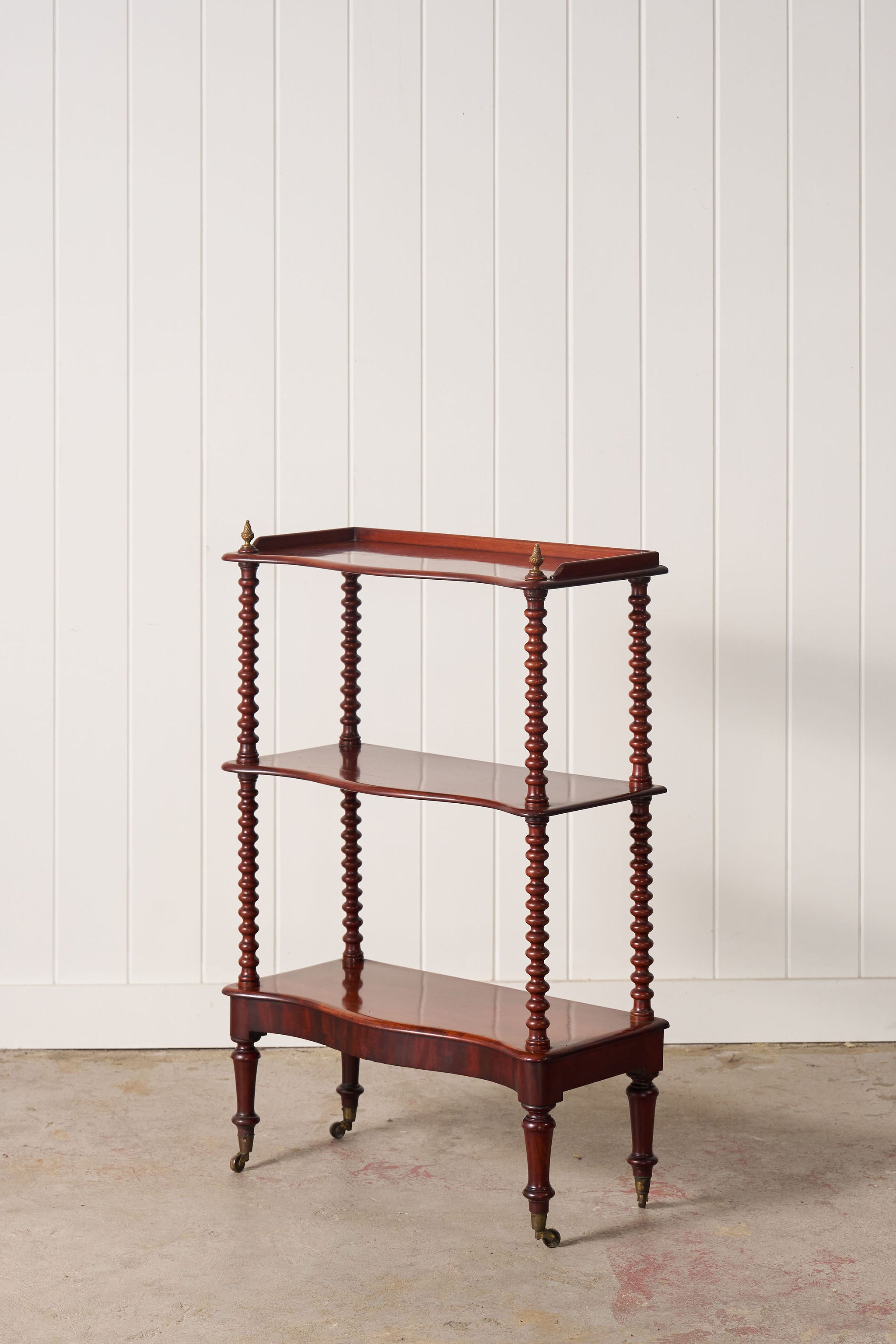 Victorian Mahogany 3-Tier Whatnot With Bobbin Legs On Casters