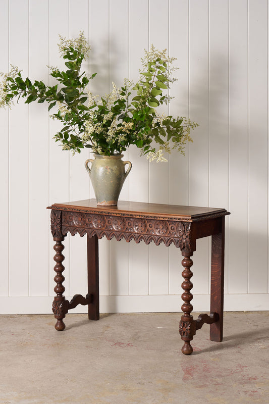 19th Century English Victorian Carved Oak Console