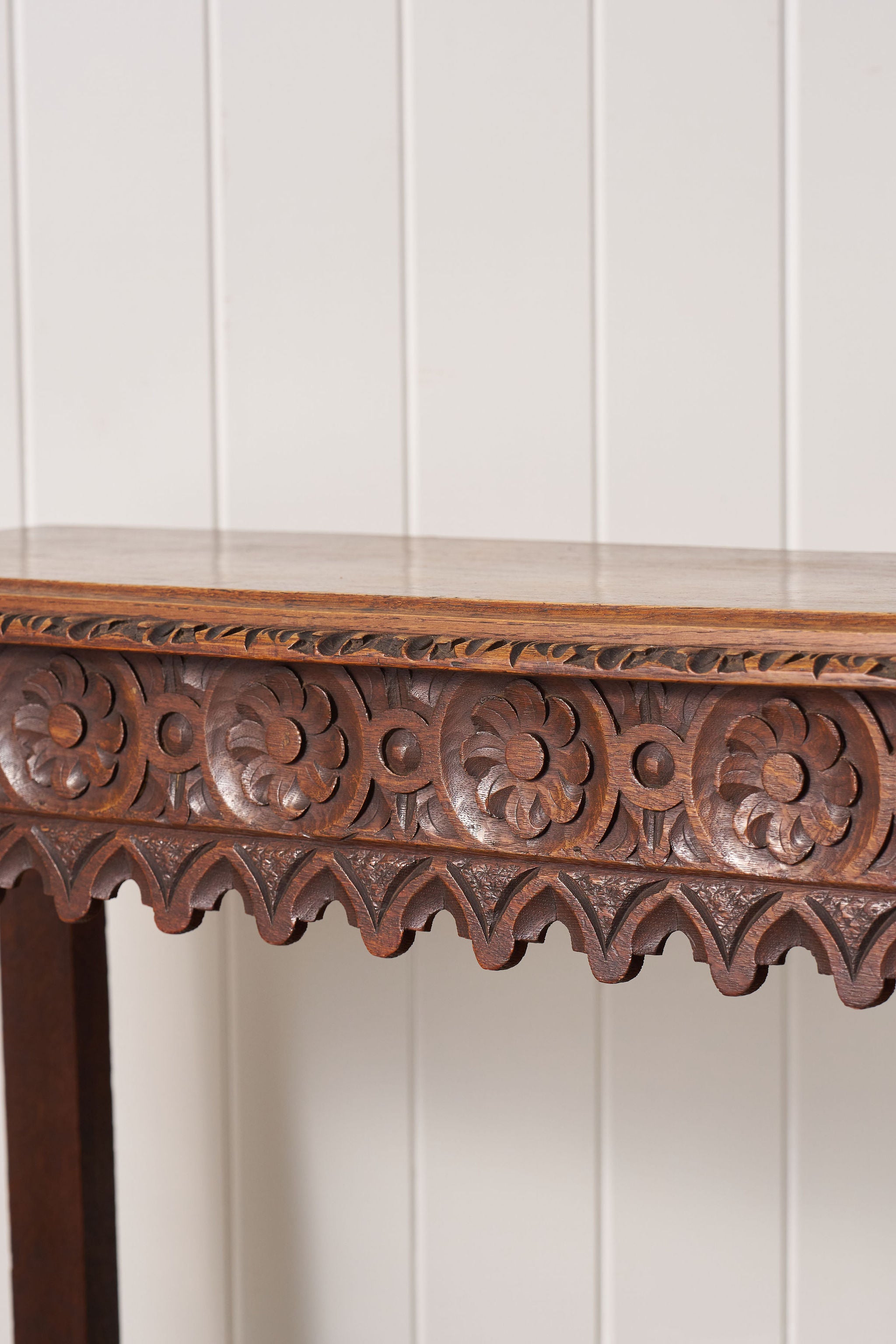 19th Century English Victorian Carved Oak Console