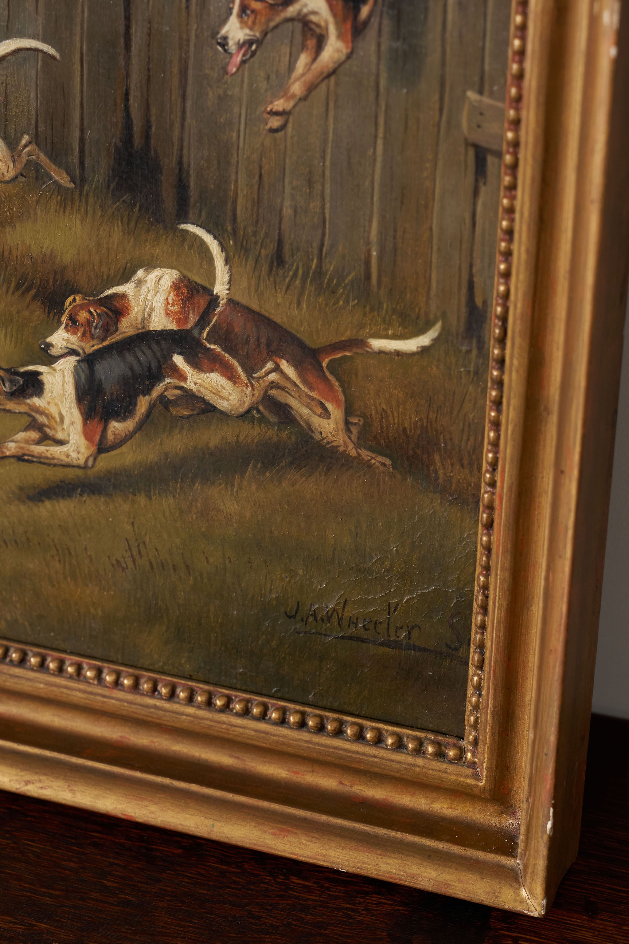 19th Century Oil On Board 'Gone Away' Signed by John Arnold Wheeler (1821-1903) In Gold Frame