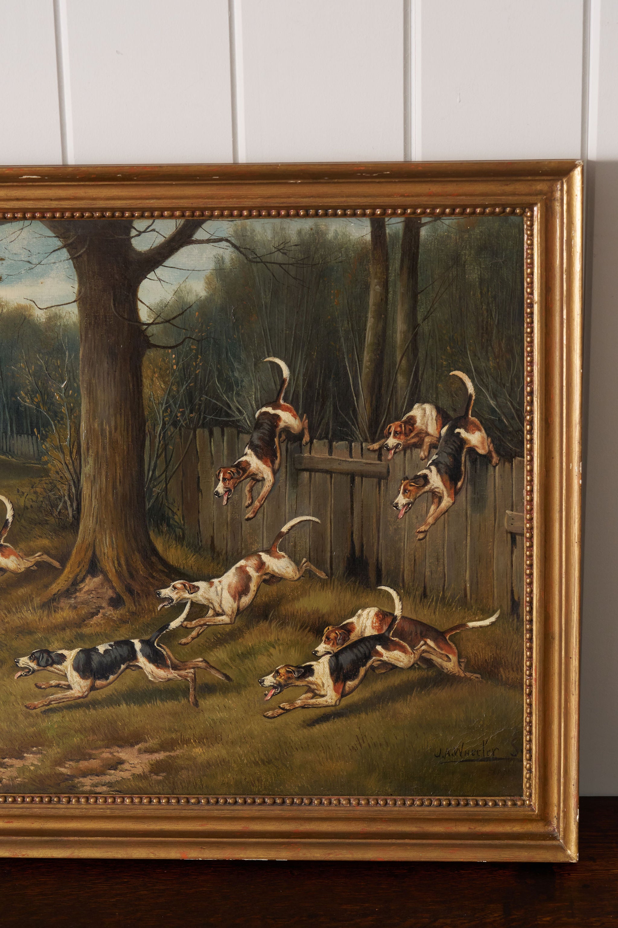19th Century Oil On Board 'Gone Away' Signed by John Arnold Wheeler (1821-1903) In Gold Frame