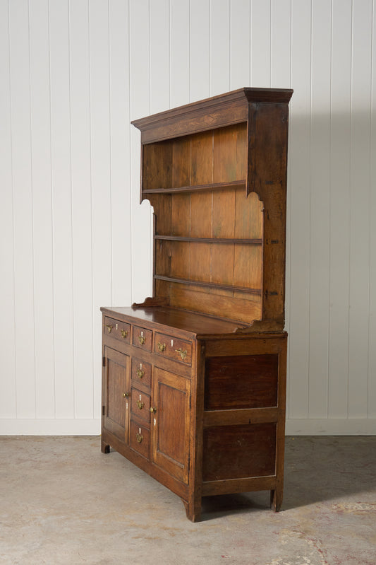 18th Century Oak Buffet + Plate Rack With Inlay Keyholes