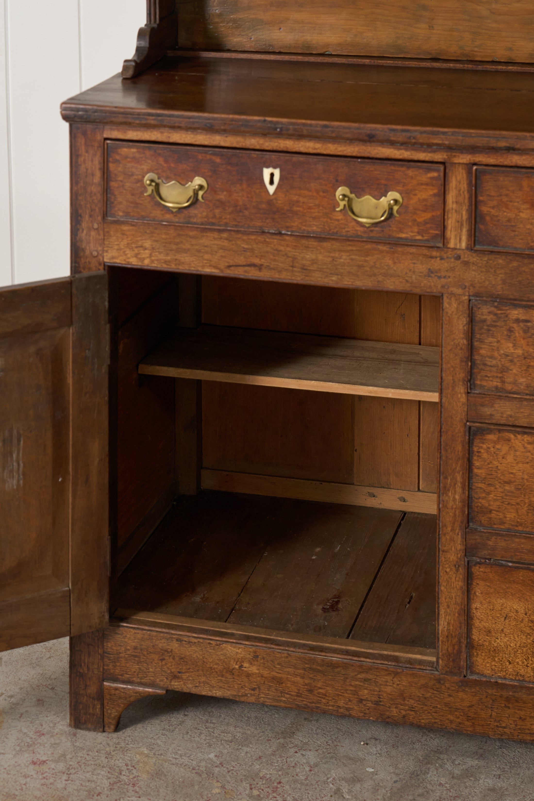 18th Century Oak Buffet + Plate Rack With Inlay Keyholes