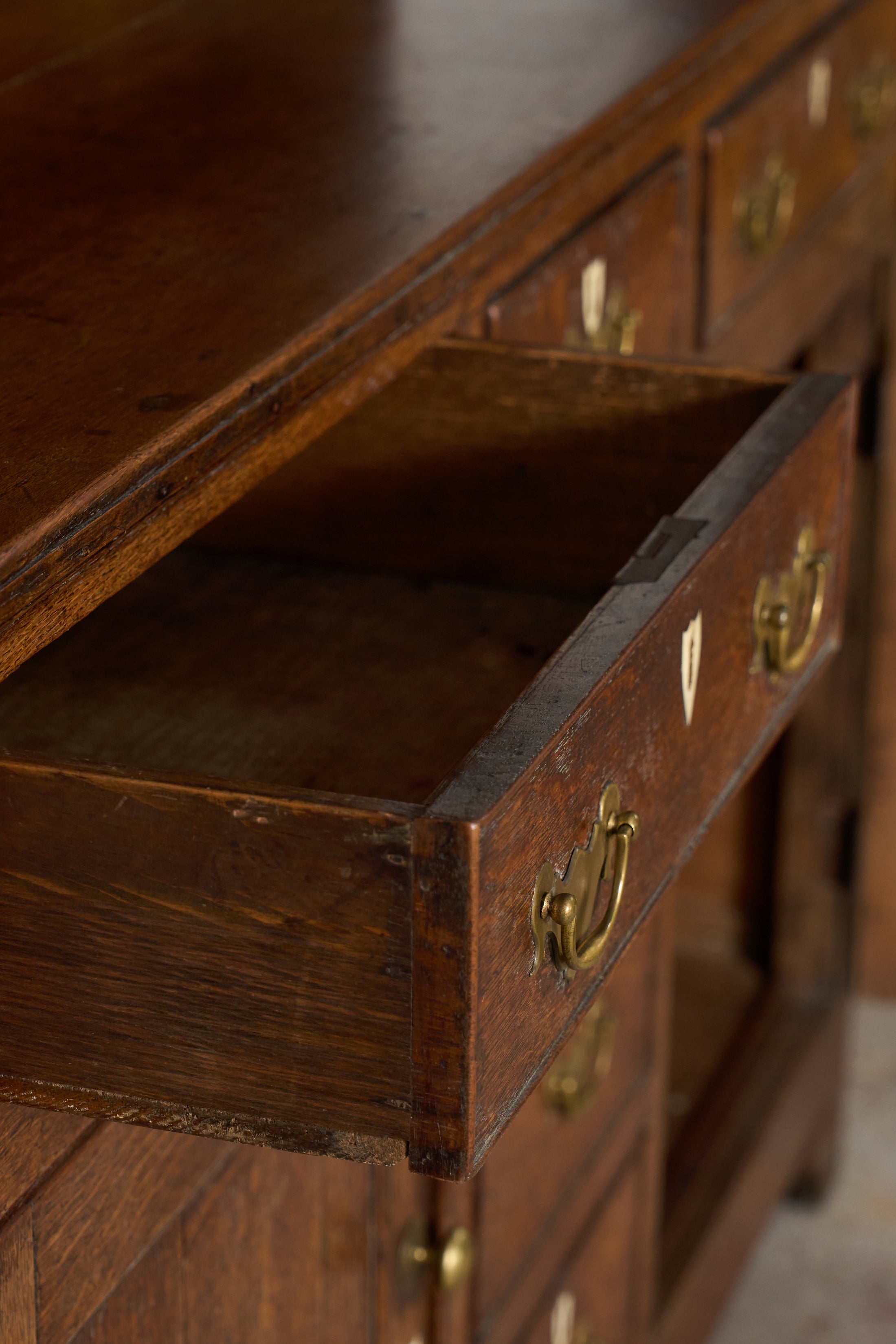 18th Century Oak Buffet + Plate Rack With Inlay Keyholes