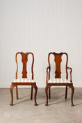 Load image into Gallery viewer, SET of 8 | Walnut Queen Anne Style Dining Chairs (c. 1930) with Newly Upholstered Gingham Cushions
