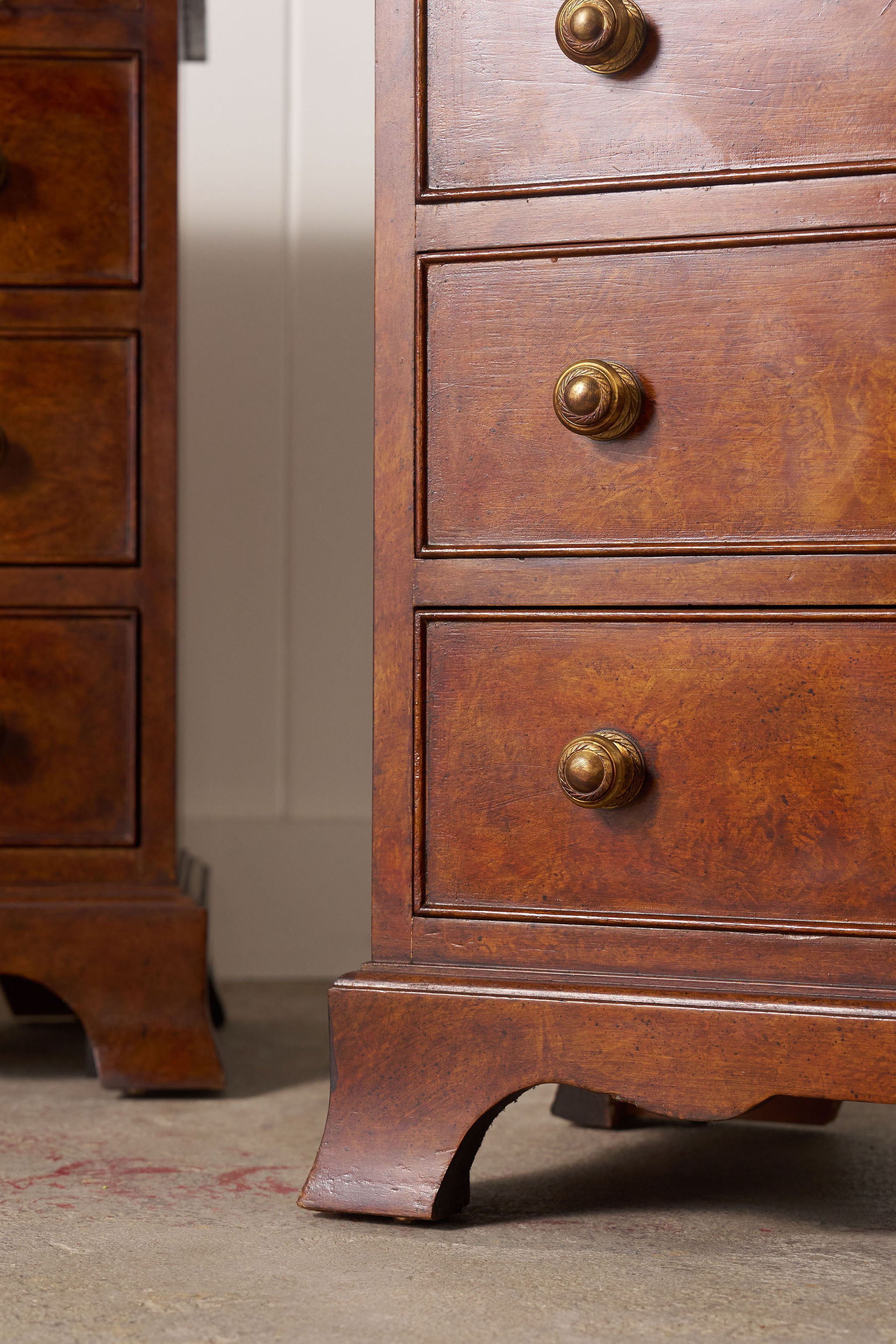PAIR Of Georgian Style Burl Bedside Chests