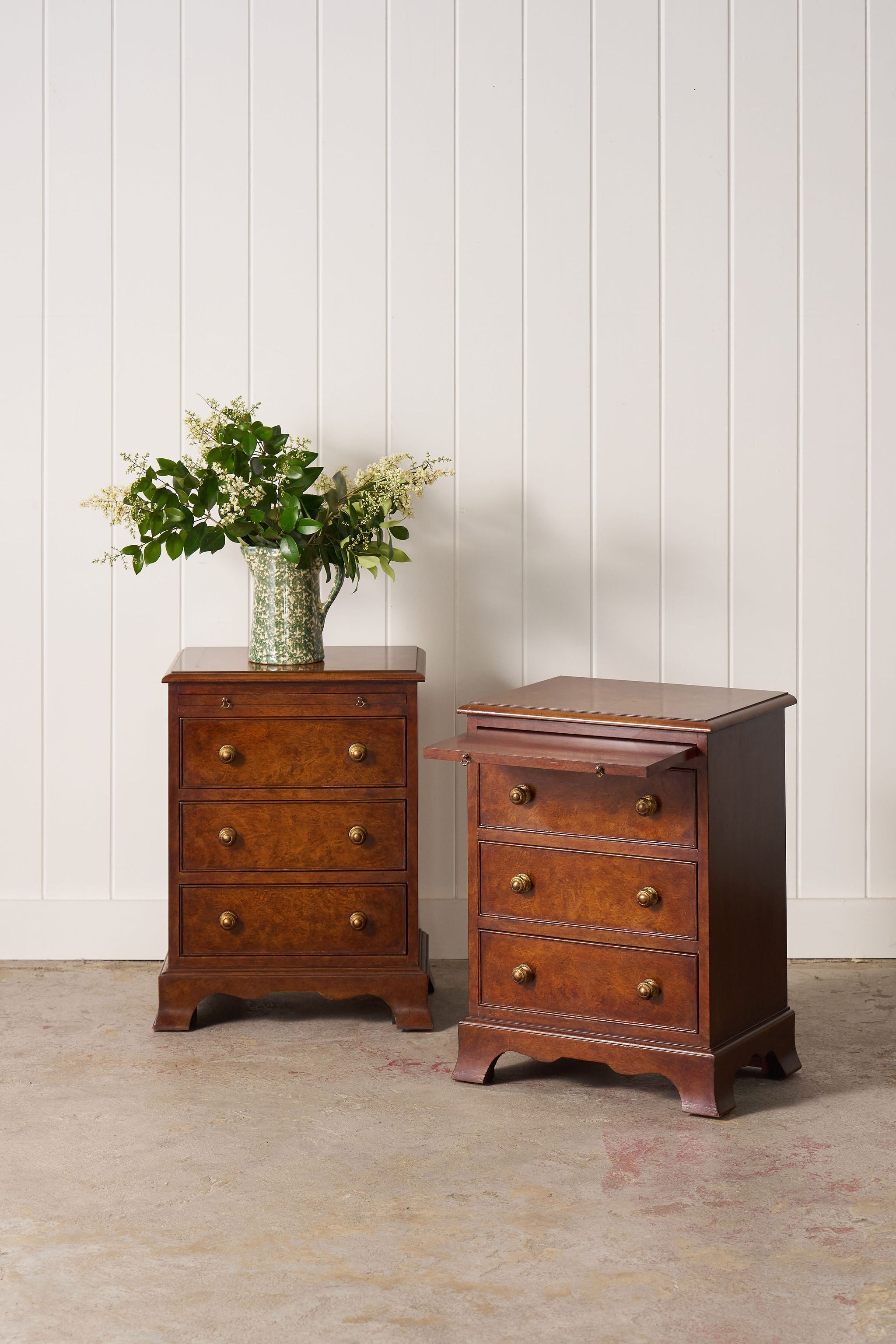 PAIR Of Georgian Style Burl Bedside Chests