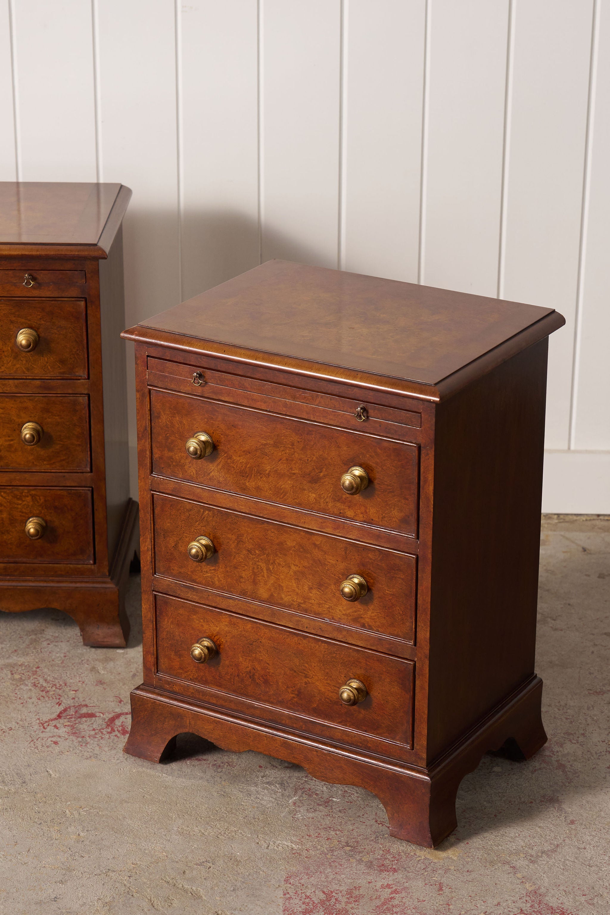 PAIR Of Georgian Style Burl Bedside Chests