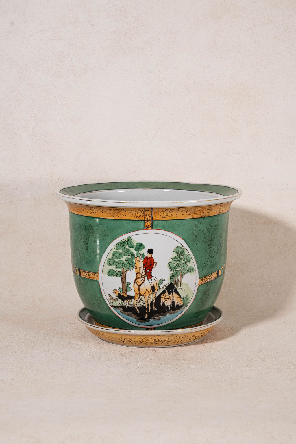Vintage Green Hunter Jumper Planter with Catch Plate