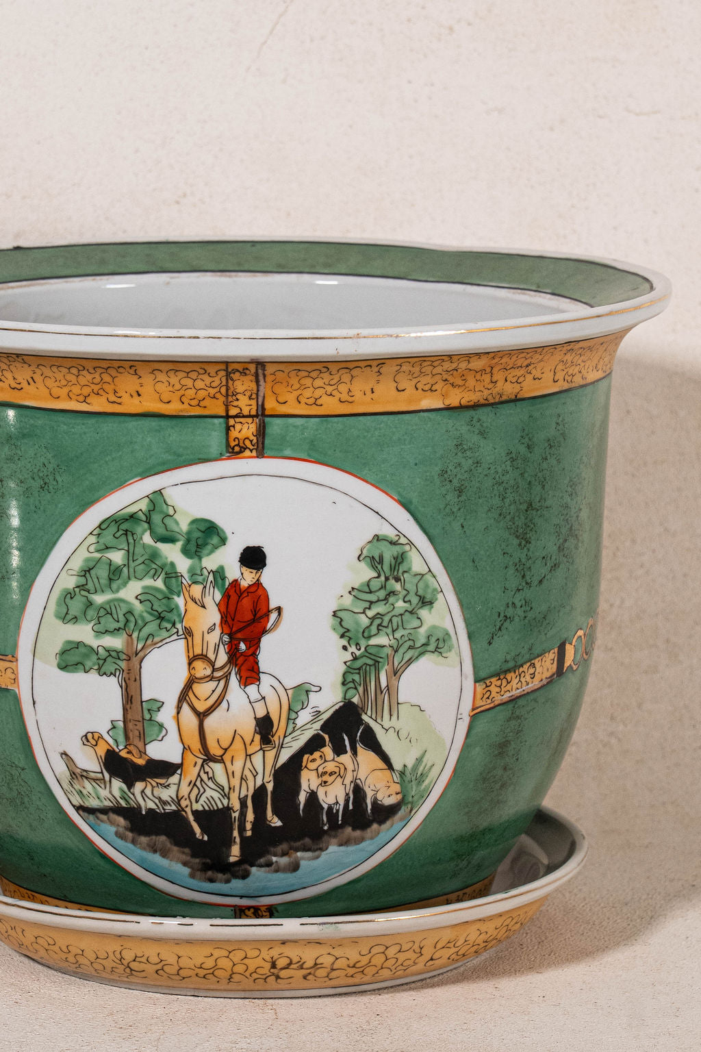 Vintage Green Hunter Jumper Planter with Catch Plate