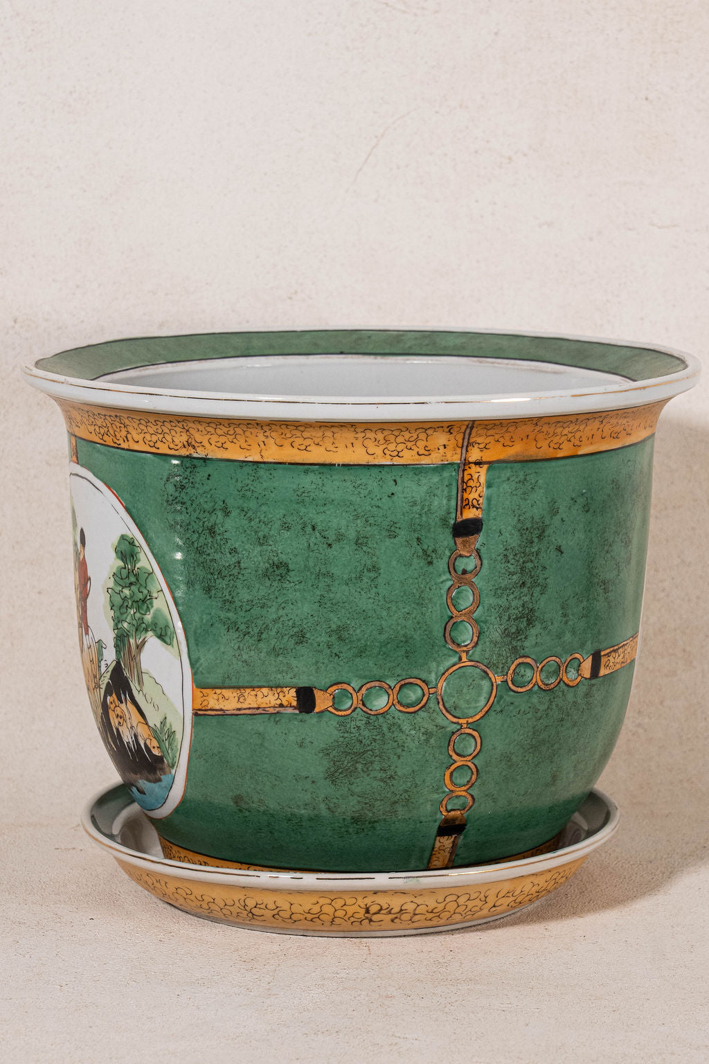 Vintage Green Hunter Jumper Planter with Catch Plate
