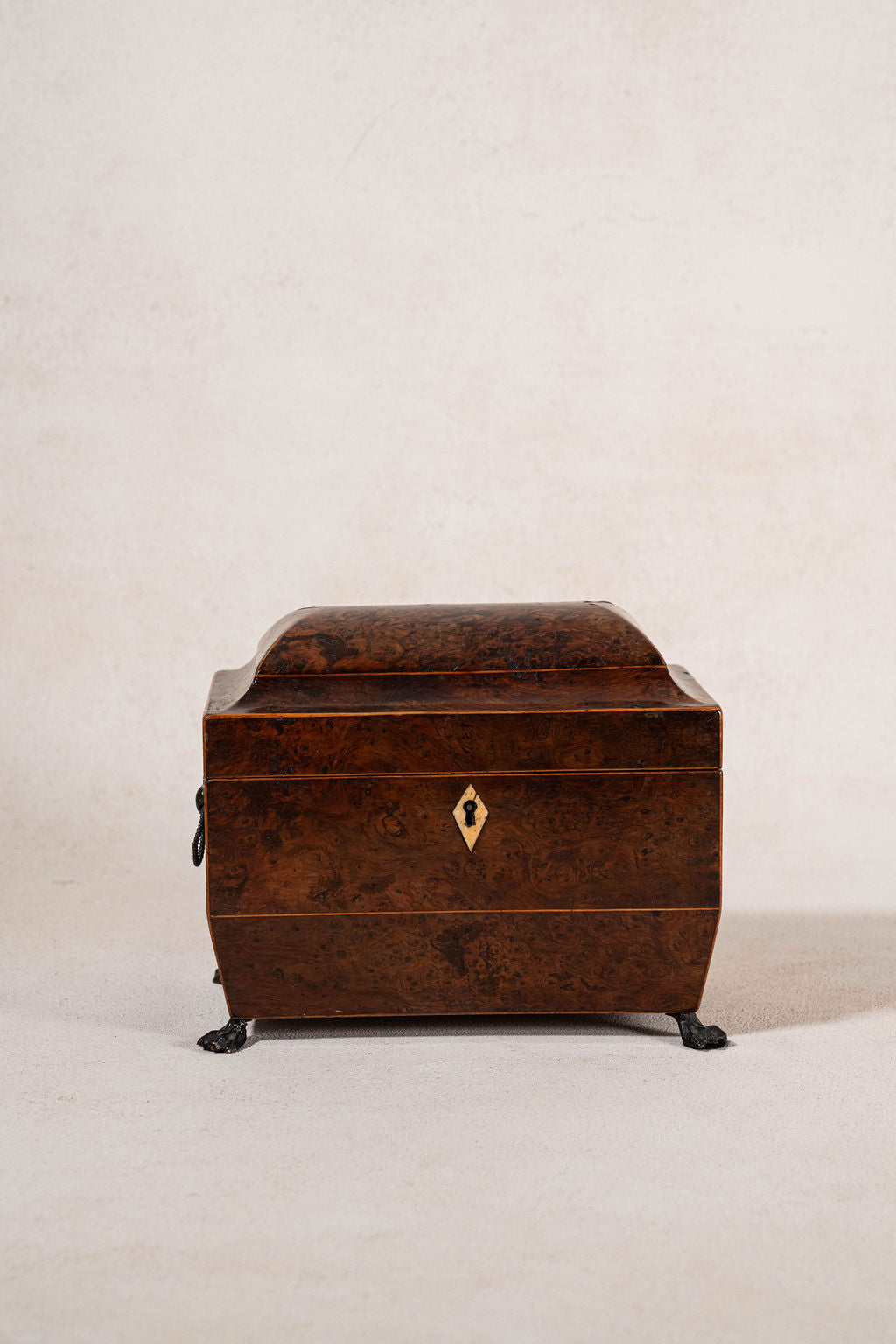 Regency Burl Yew Tea Caddy (c. 1820)