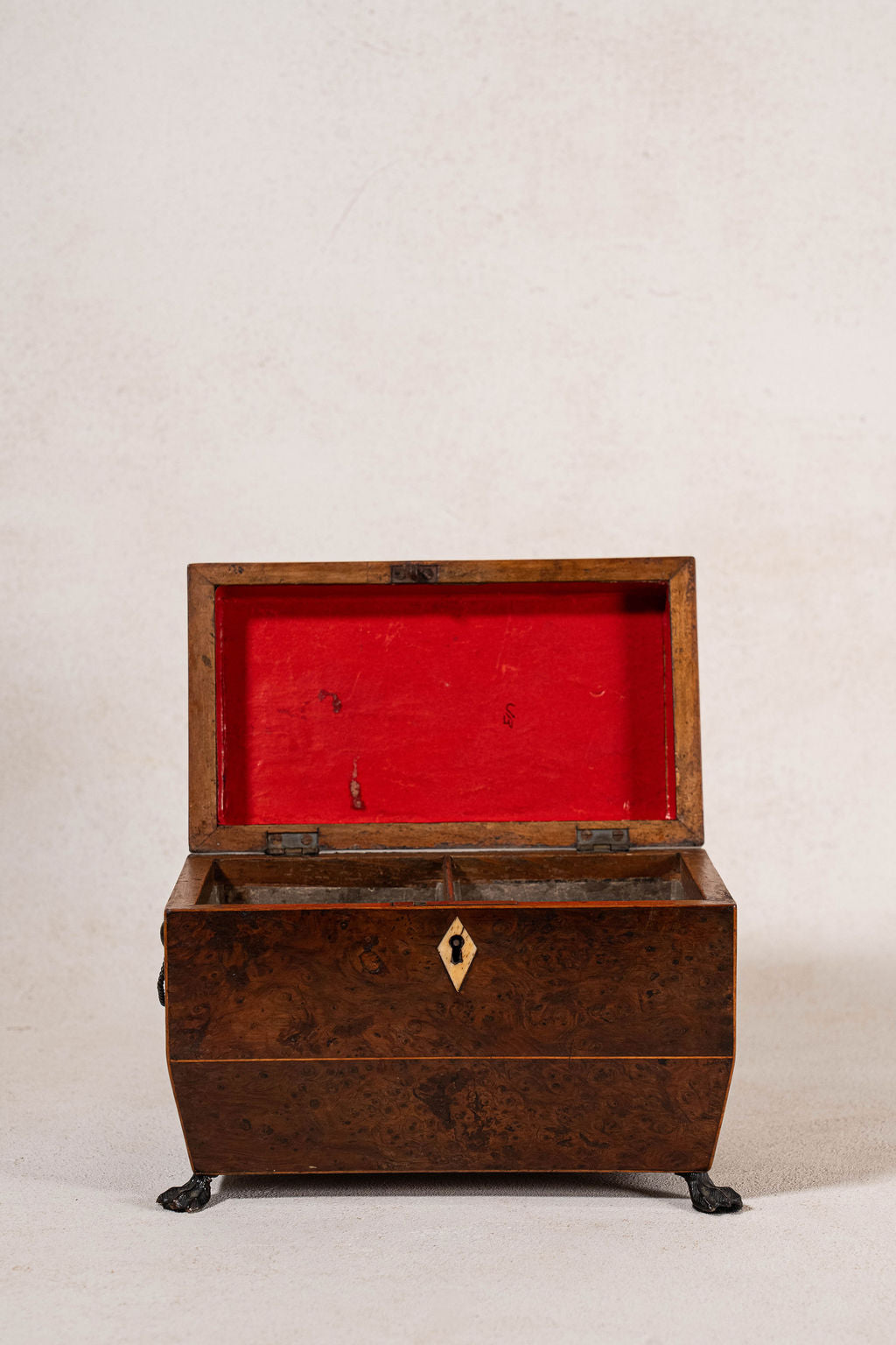 Regency Burl Yew Tea Caddy (c. 1820)