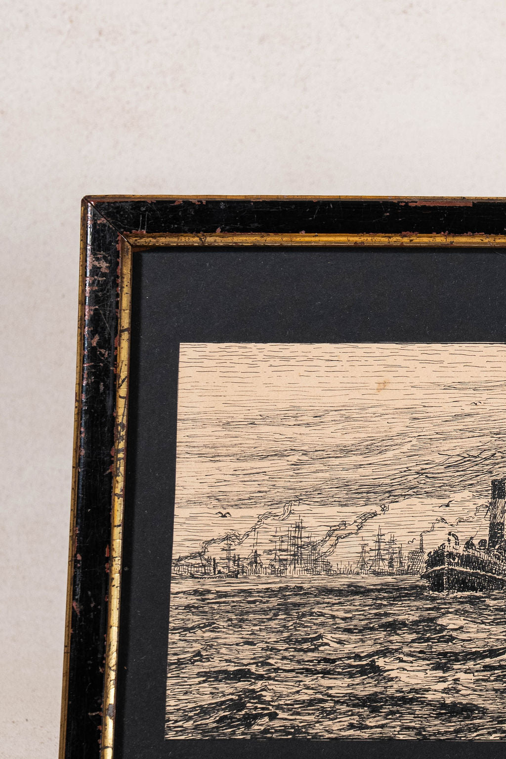 Antique English Steamboat Original Black + White Sketch