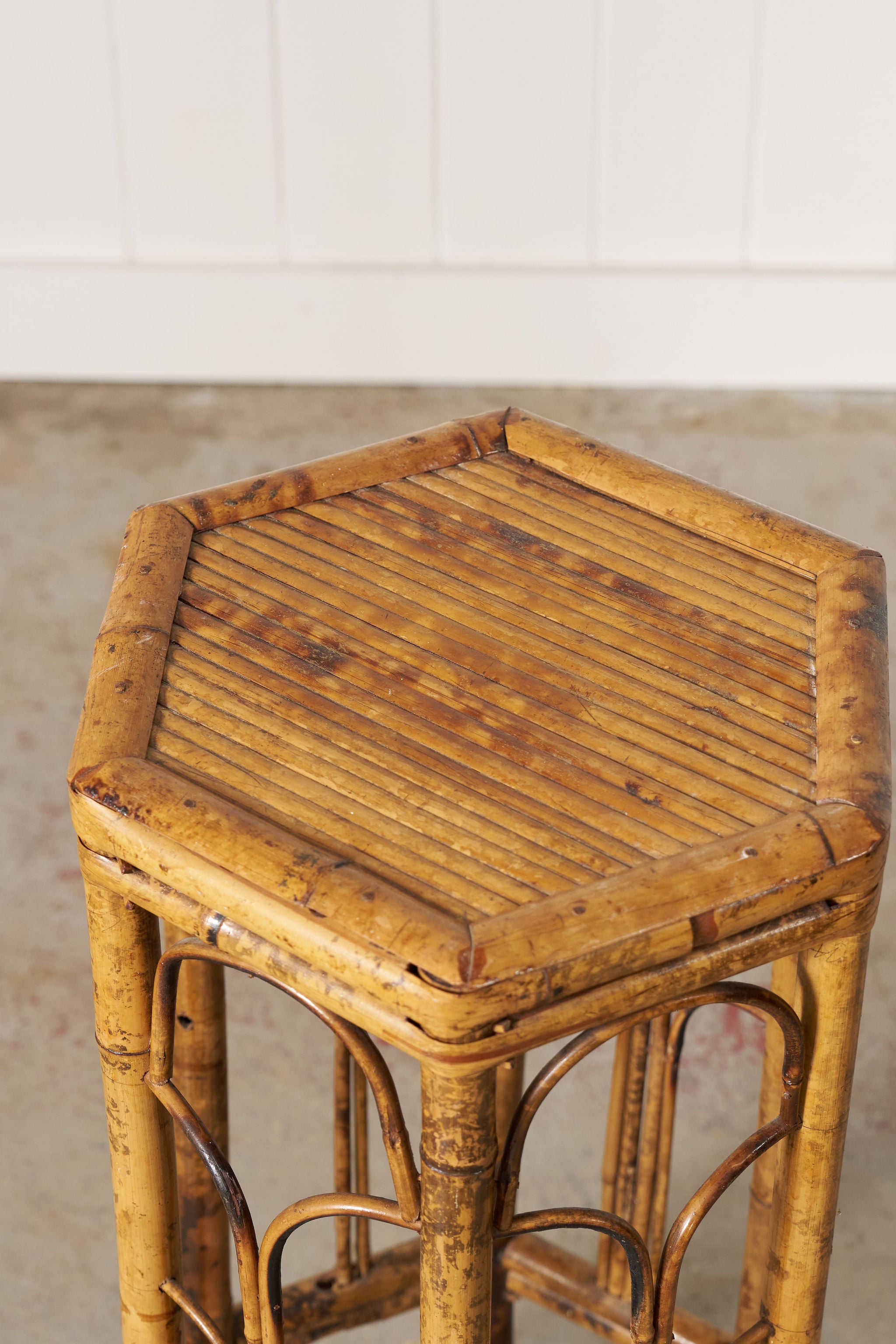 19th Century English Colonial Hexagonal Bamboo Plant Stand