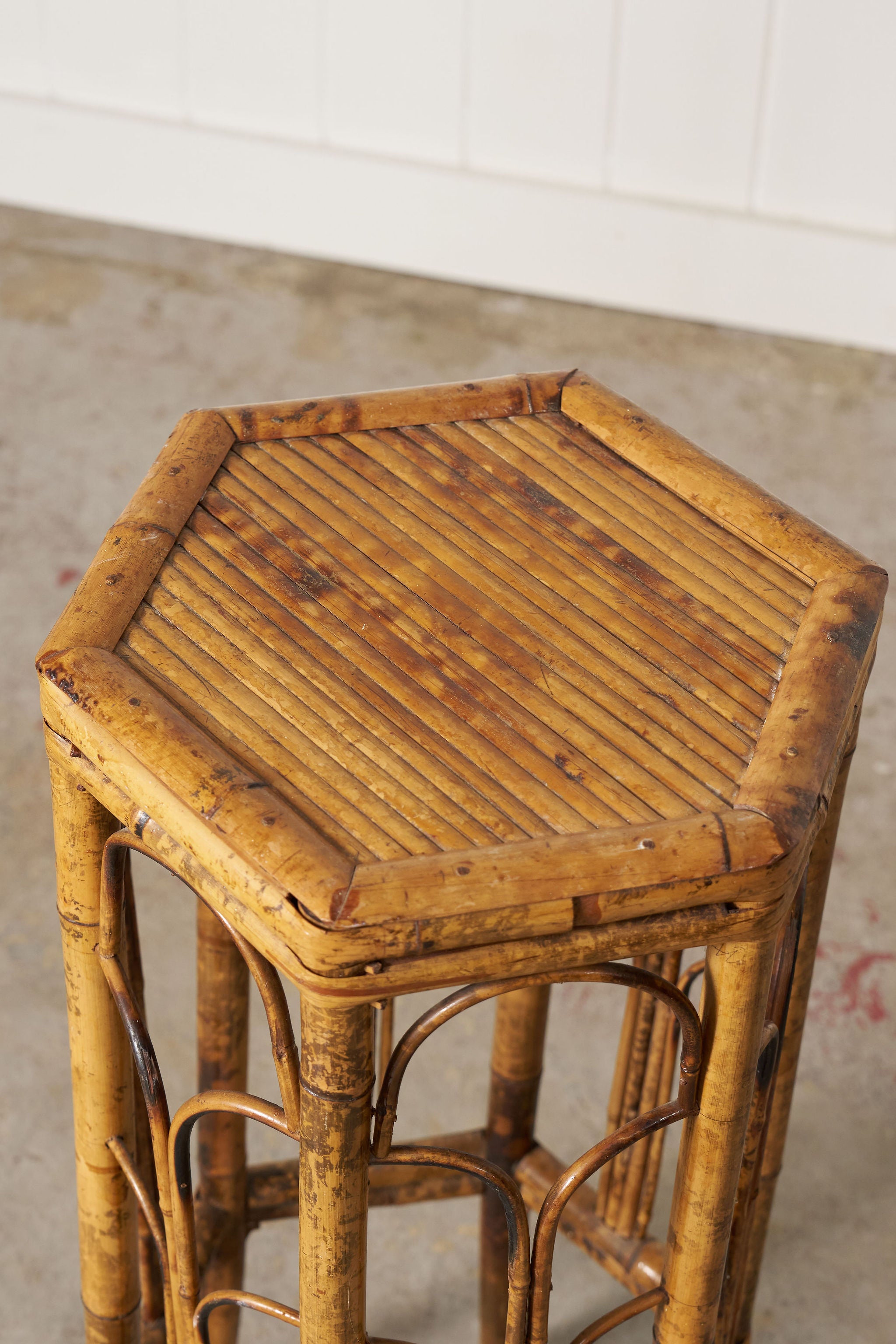 19th Century English Colonial Hexagonal Bamboo Plant Stand