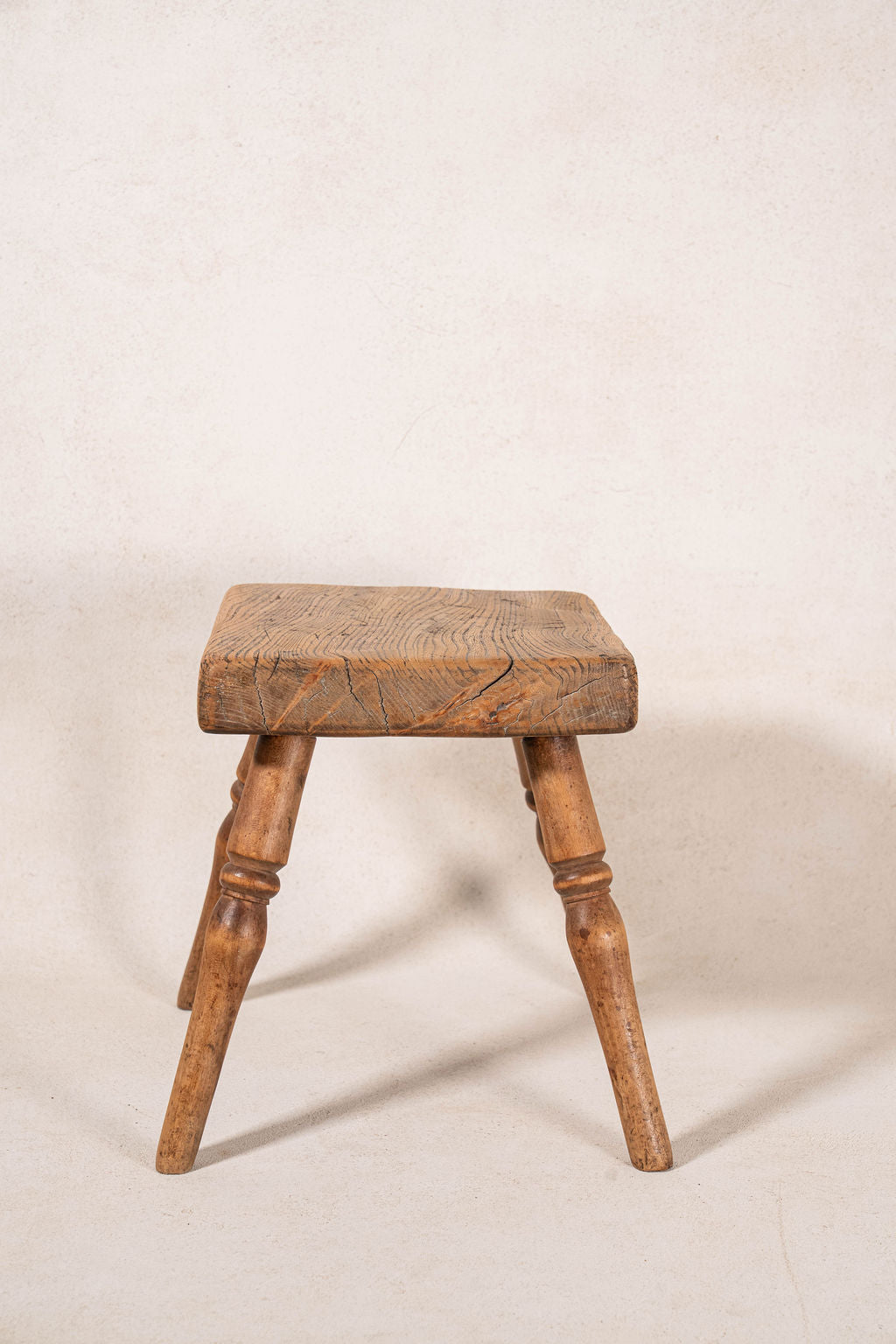 Small Waxed Oak Stool with Single Plank Top