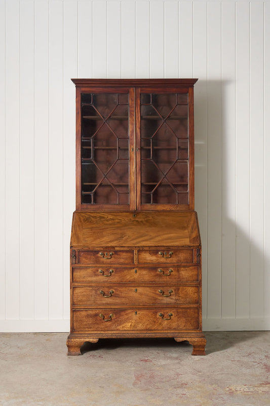 Early 19th Century Astral Glazed Burl Mahogany Bureau Bookcase