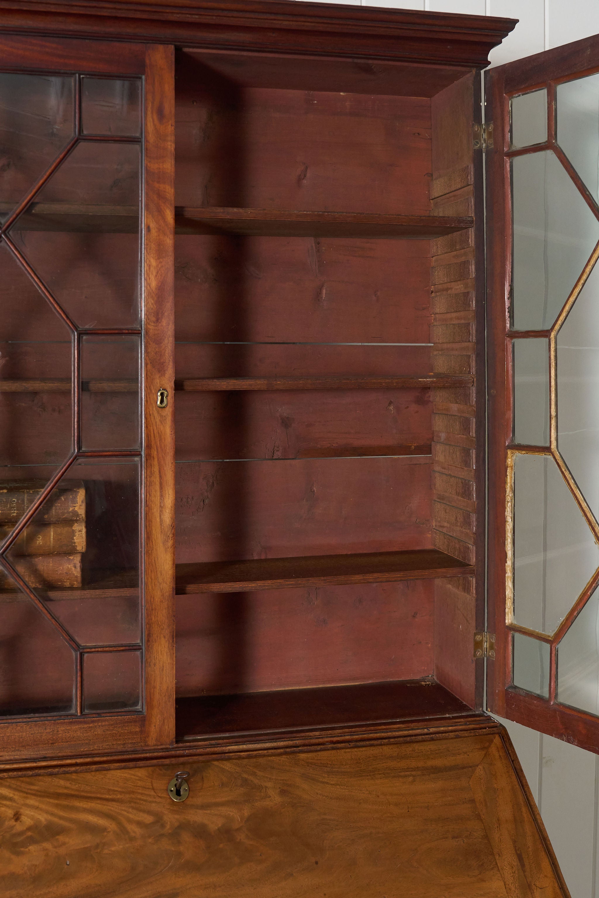 Early 19th Century Astral Glazed Burl Mahogany Bureau Bookcase