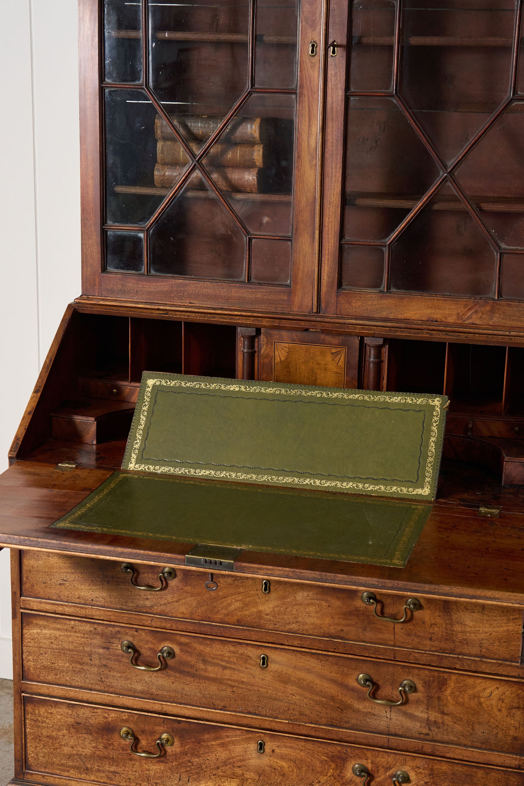 Early 19th Century Astral Glazed Burl Mahogany Bureau Bookcase