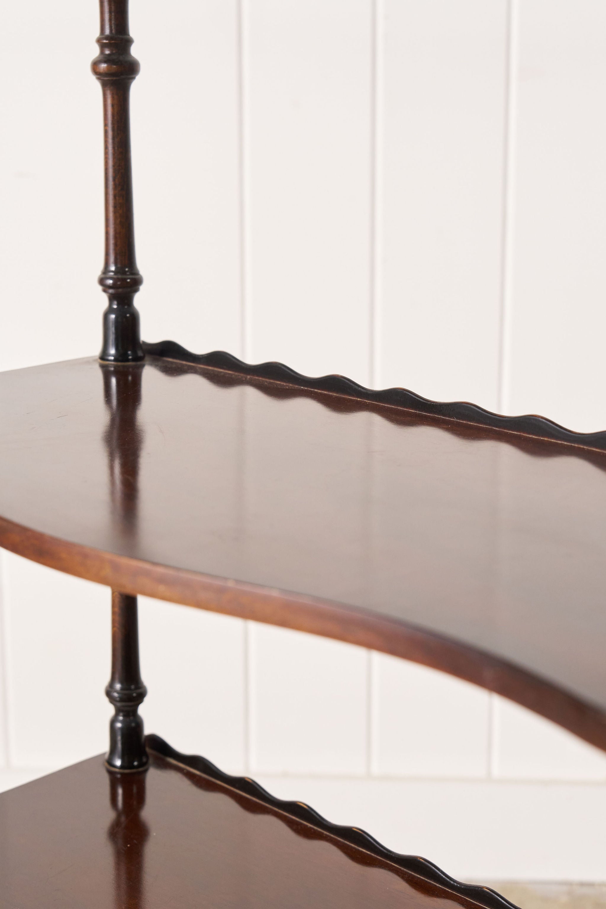 English Mahogany Bookshelf With Serpentine Shelves + Scalloped Back