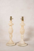 Load image into Gallery viewer, PAIR | Vintage Alabaster Table Lamps with Leaf Carving
