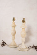 Load image into Gallery viewer, PAIR | Vintage Alabaster Table Lamps with Leaf Carving
