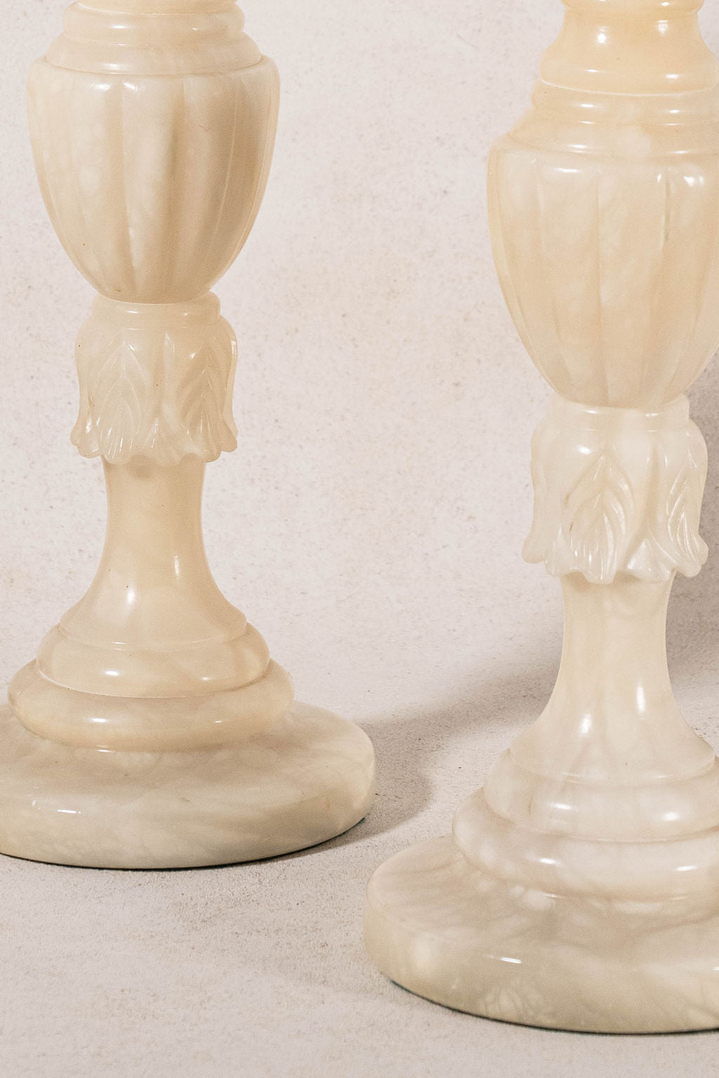 PAIR | Vintage Alabaster Table Lamps with Leaf Carving