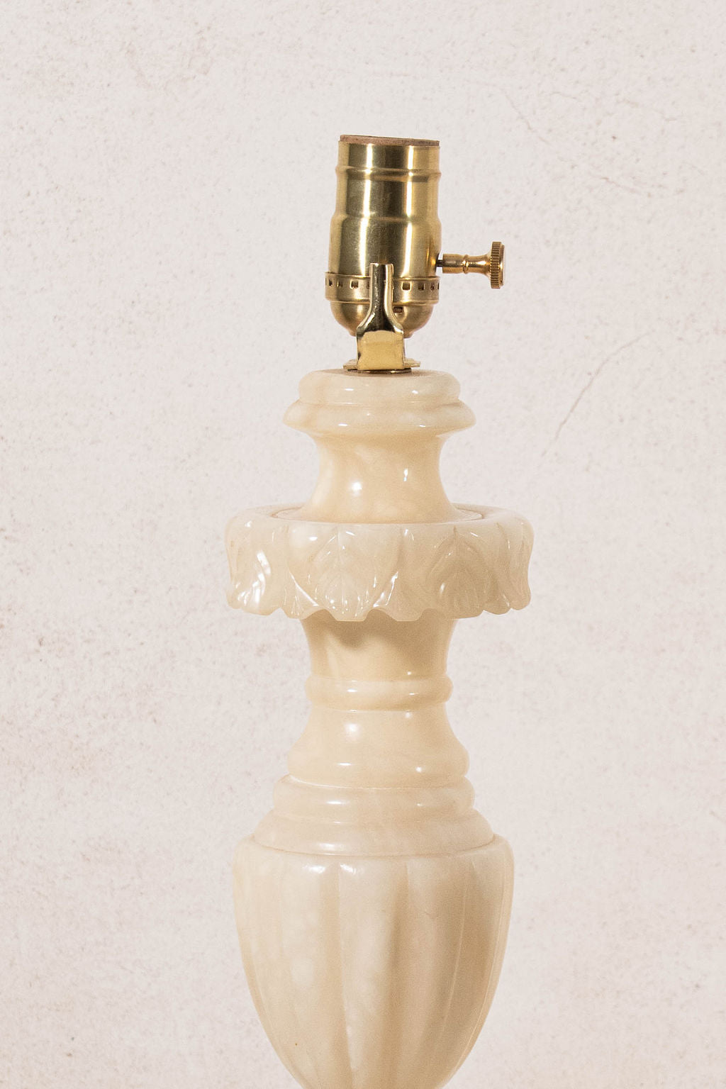 PAIR | Vintage Alabaster Table Lamps with Leaf Carving