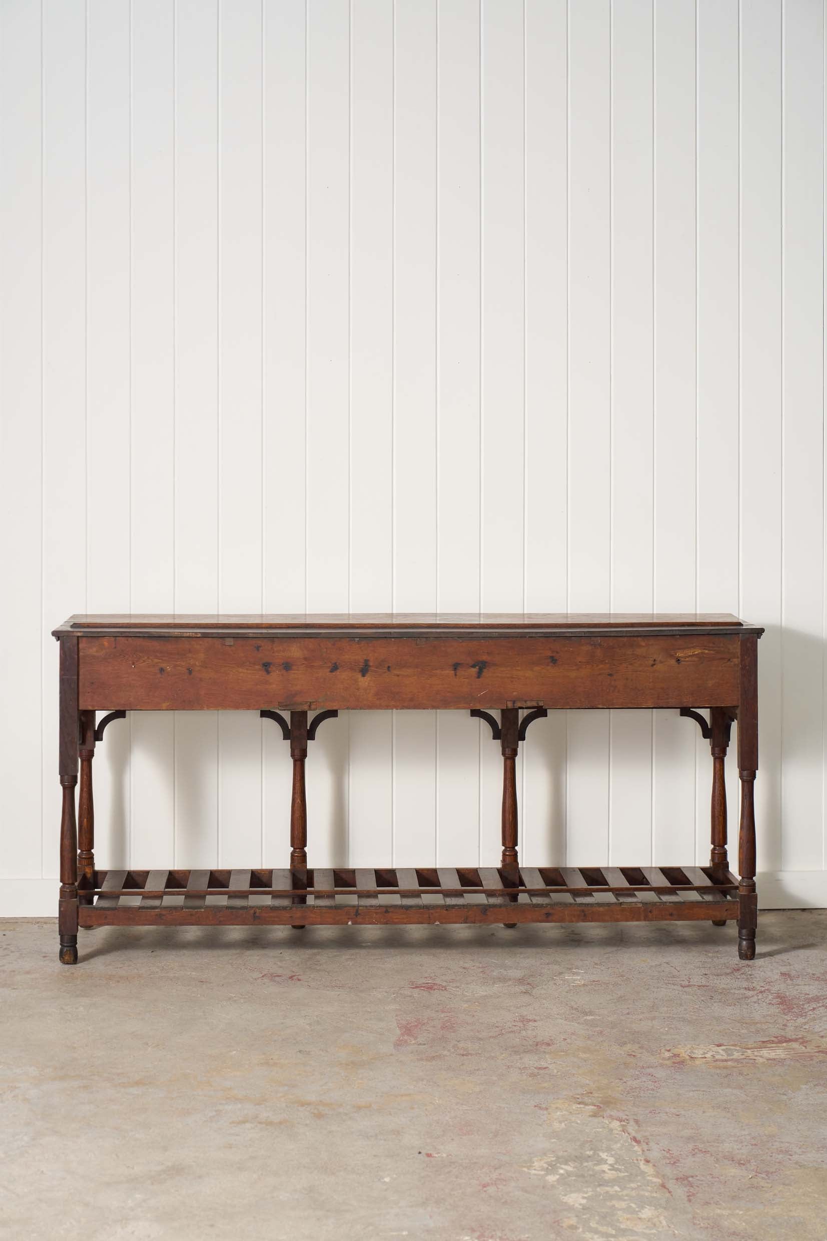 19th Century English Oak Dresser Base / Server with Bottom Slats + 3-Drawers