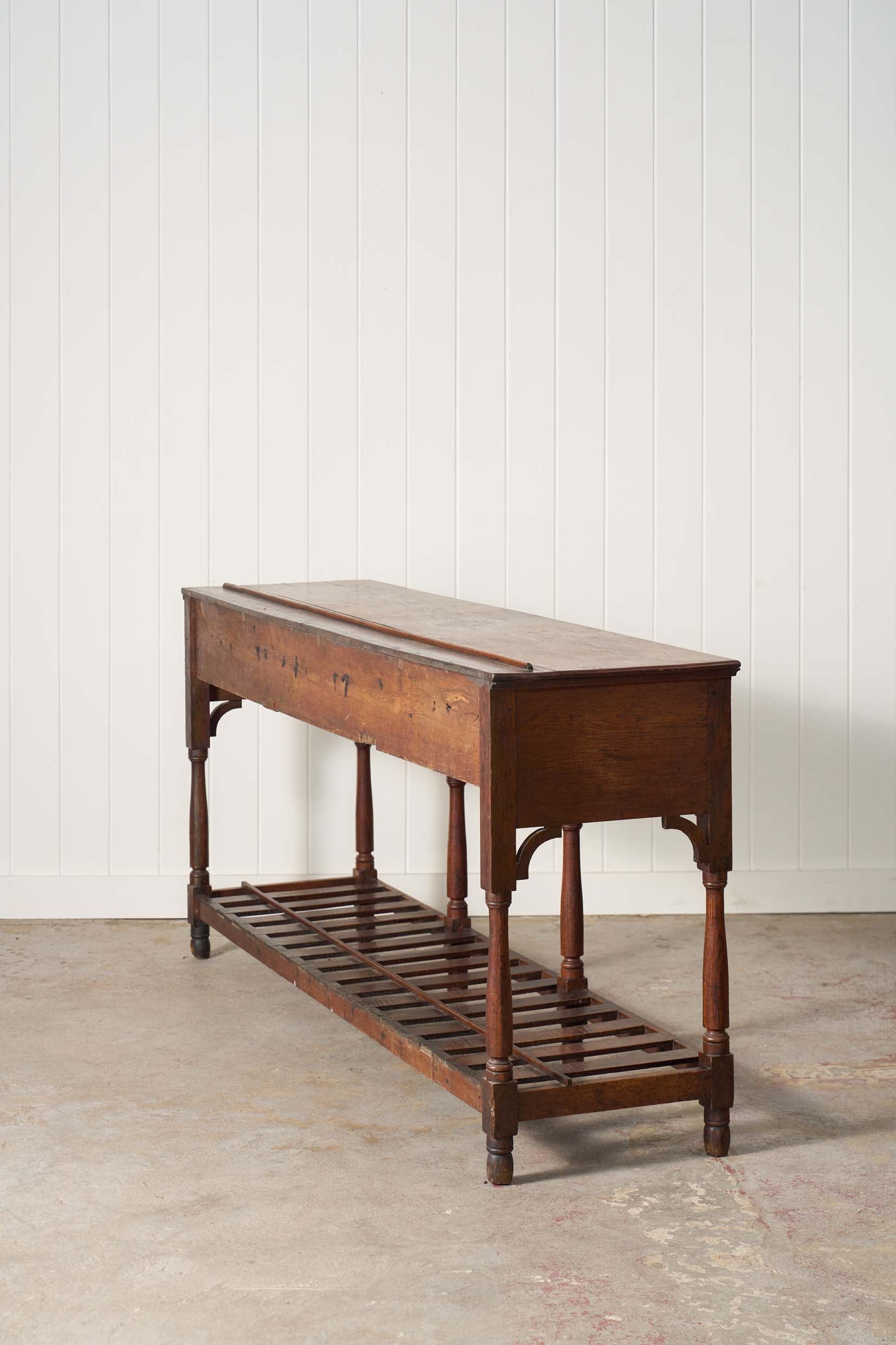 19th Century English Oak Dresser Base / Server with Bottom Slats + 3-Drawers