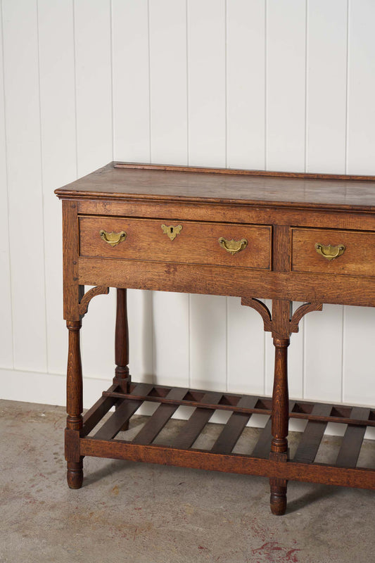 19th Century English Oak Dresser Base / Server with Bottom Slats + 3-Drawers