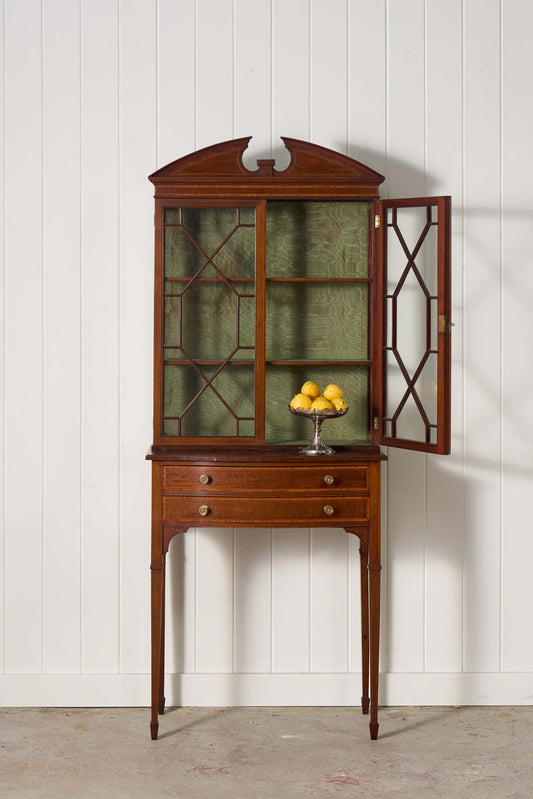 Edwardian Mahogany Inlaid Cabinet on Tapered Legs + Spade Feet (c. 1910)