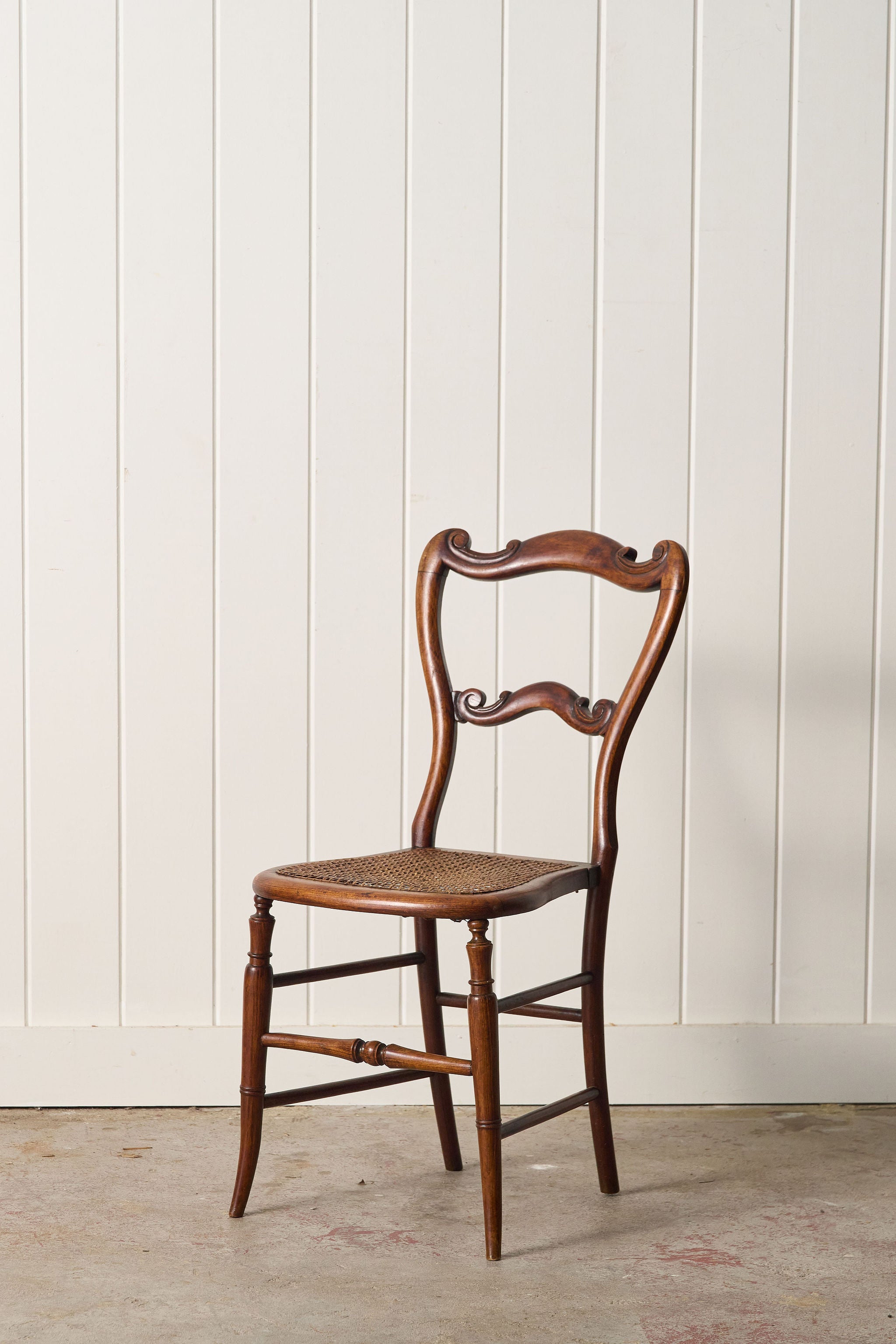 Petite Antique Walnut Chair with Hand Tied Cane Seat