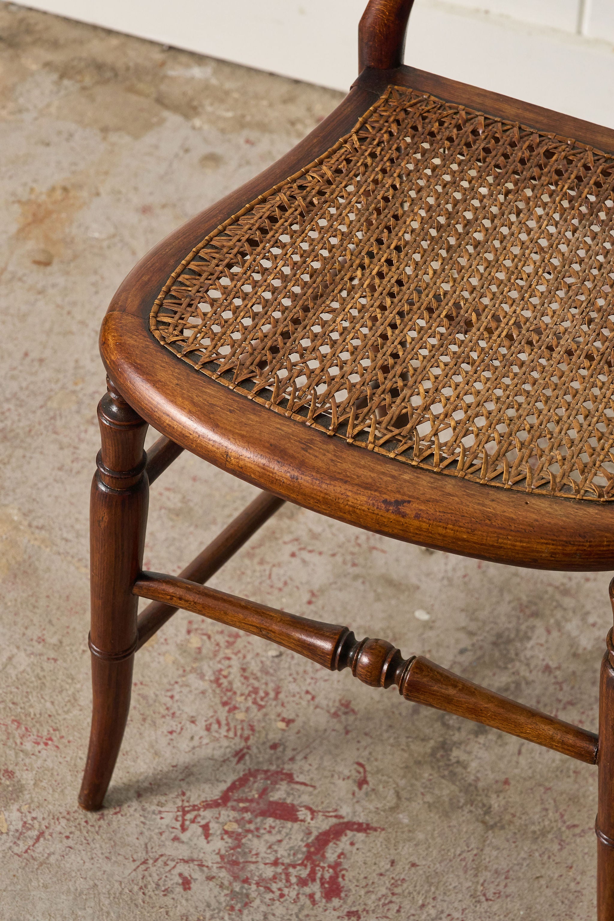 Petite Antique Walnut Chair with Hand Tied Cane Seat