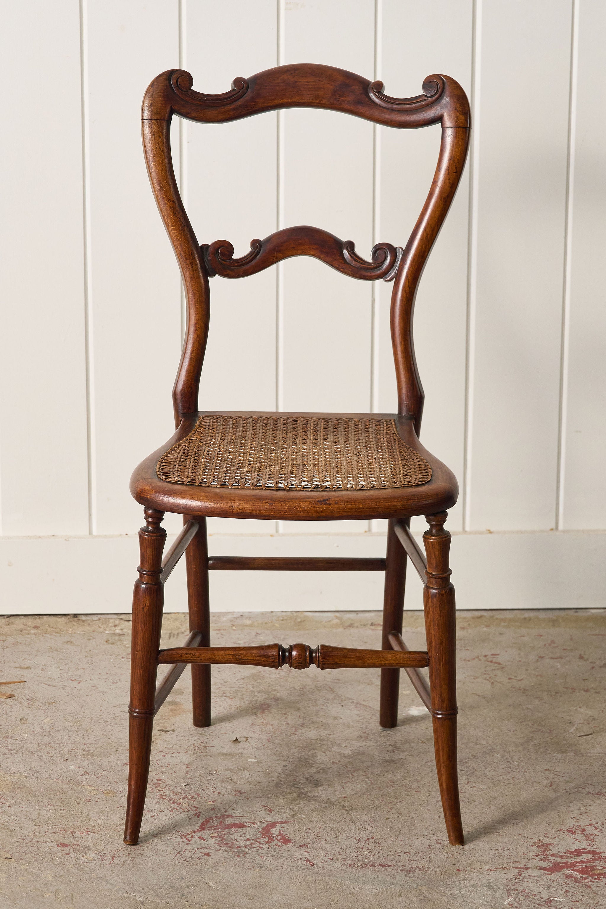 Petite Antique Walnut Chair with Hand Tied Cane Seat
