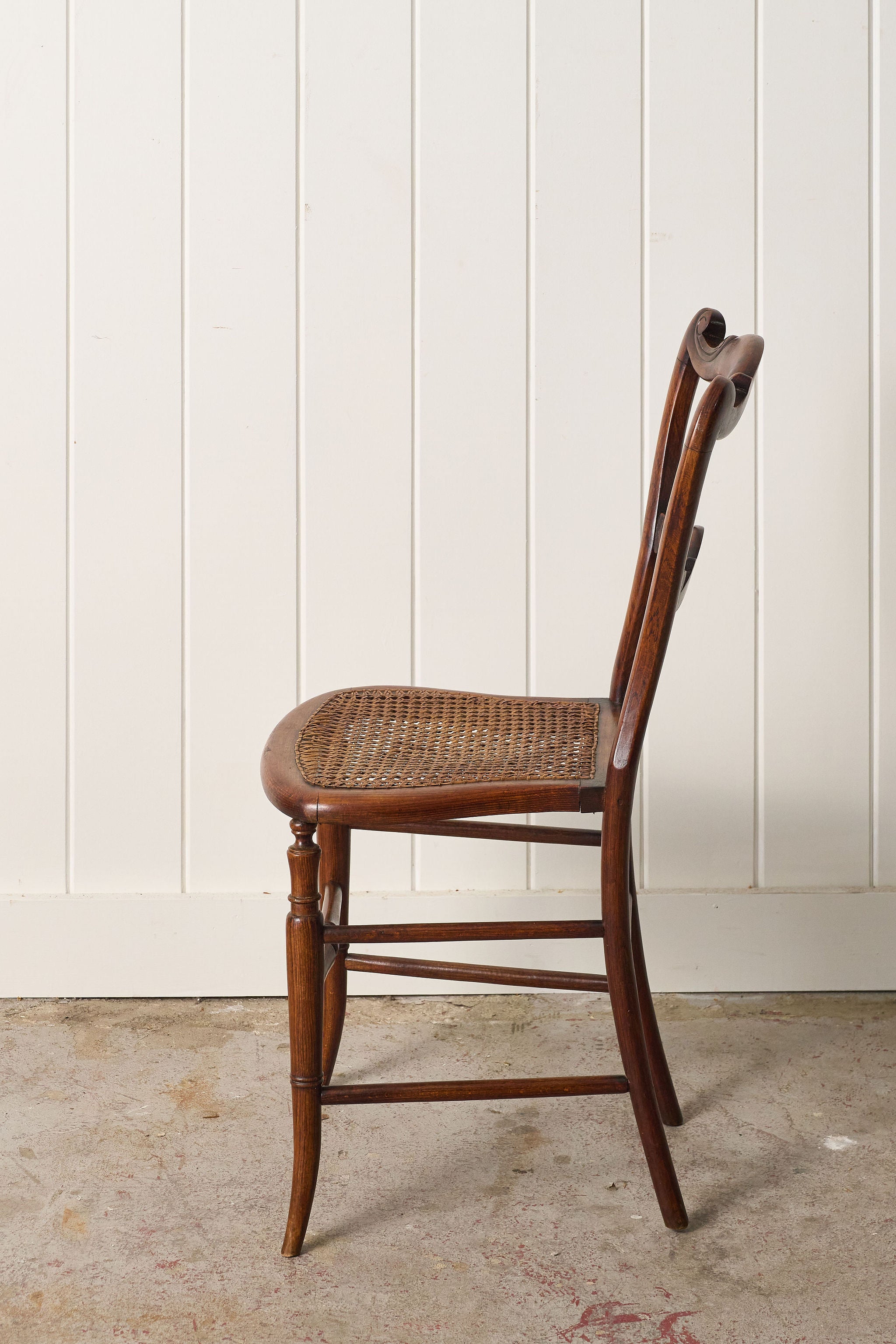 Petite Antique Walnut Chair with Hand Tied Cane Seat