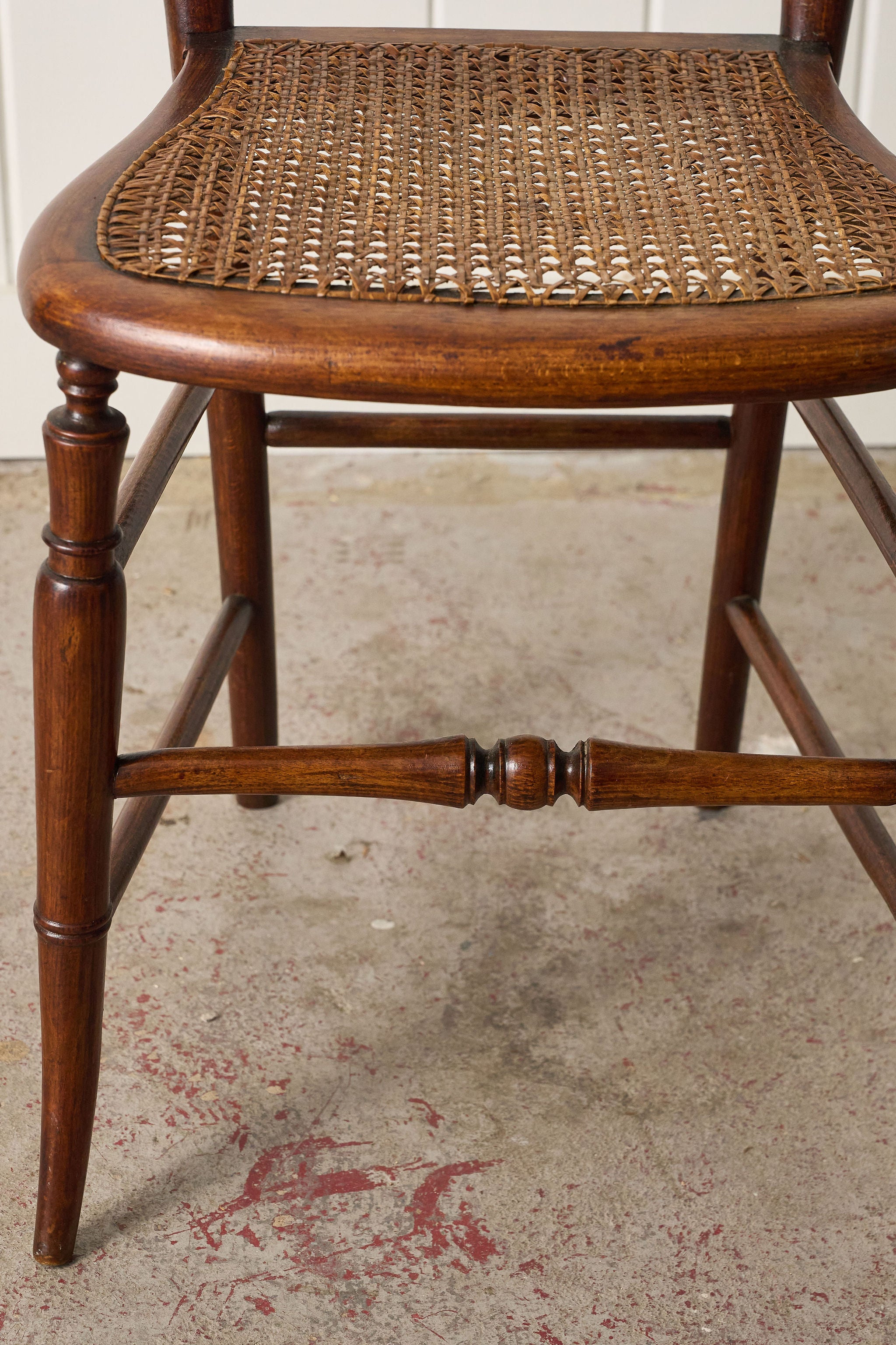Petite Antique Walnut Chair with Hand Tied Cane Seat