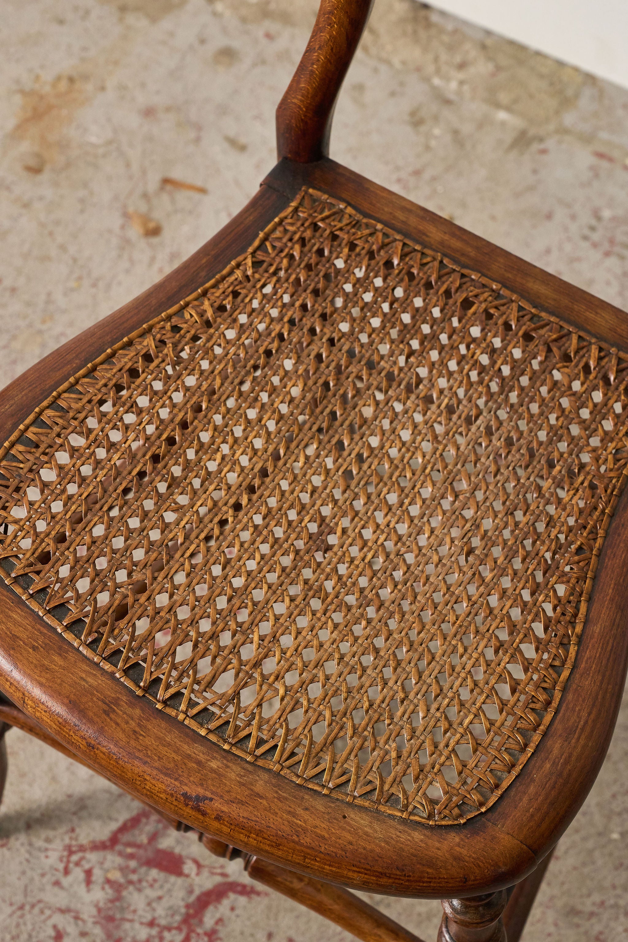 Petite Antique Walnut Chair with Hand Tied Cane Seat