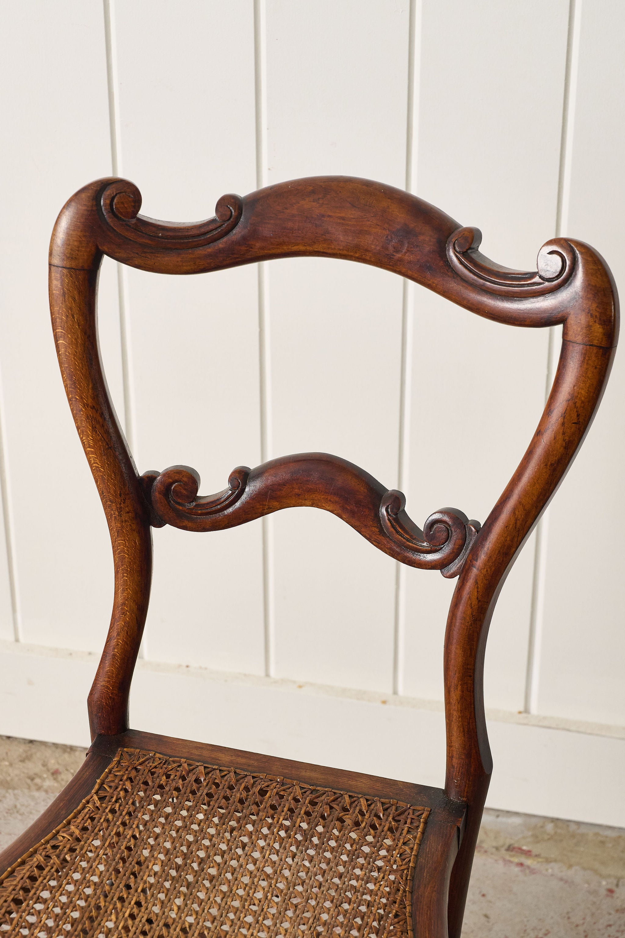 Petite Antique Walnut Chair with Hand Tied Cane Seat