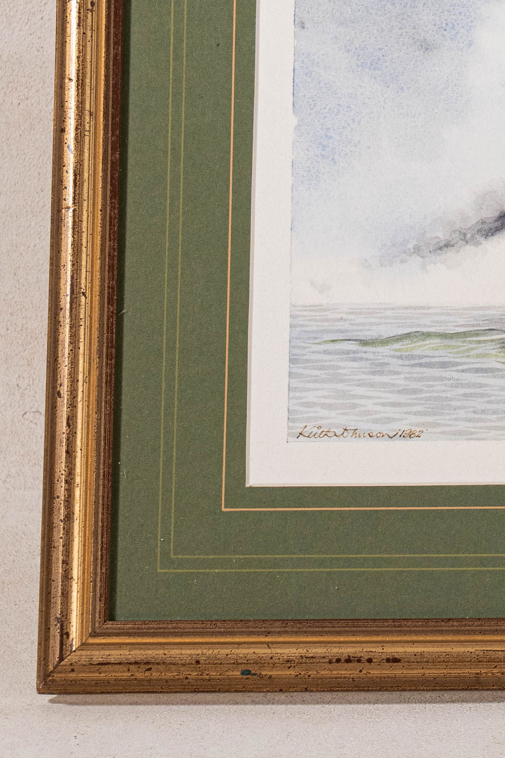 Original Ship Watercolor of ‘Lydia Eva’ (Great Yarmouth) with Green Mat + Museum Glass | signed + dated 1982