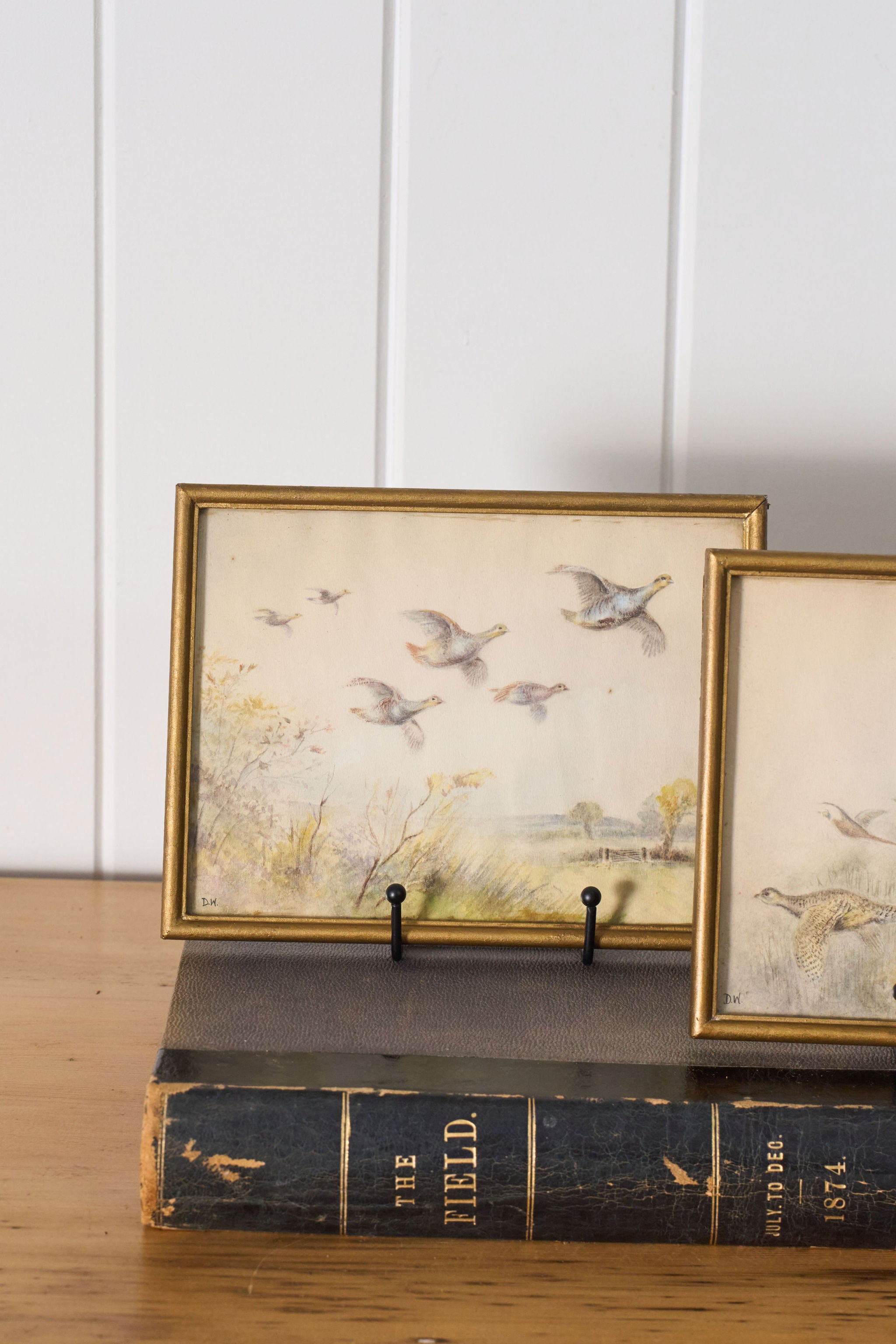 PAIR Original Watercolor Pheasants Flying (c.1920)