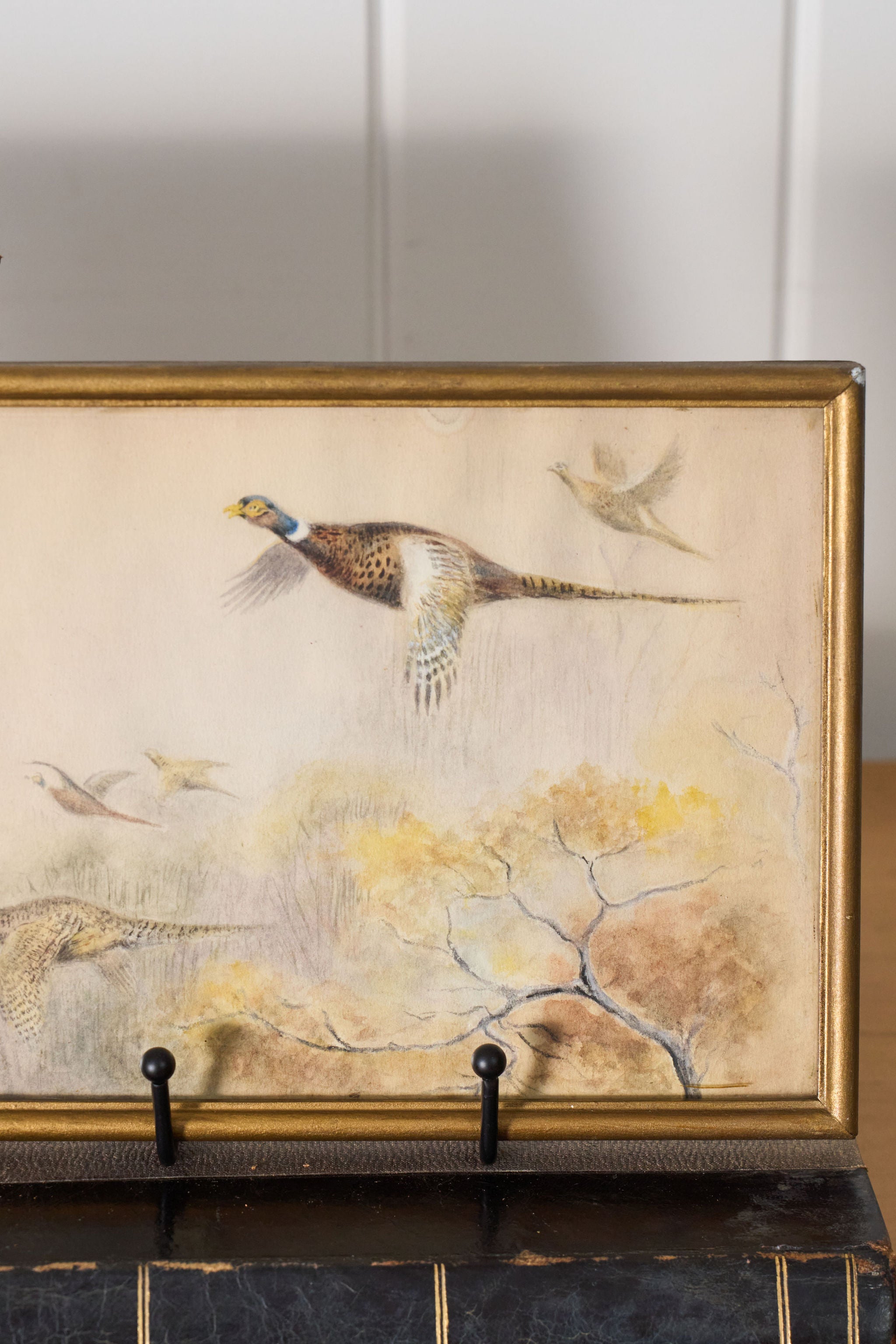 PAIR Original Watercolor Pheasants Flying (c.1920)
