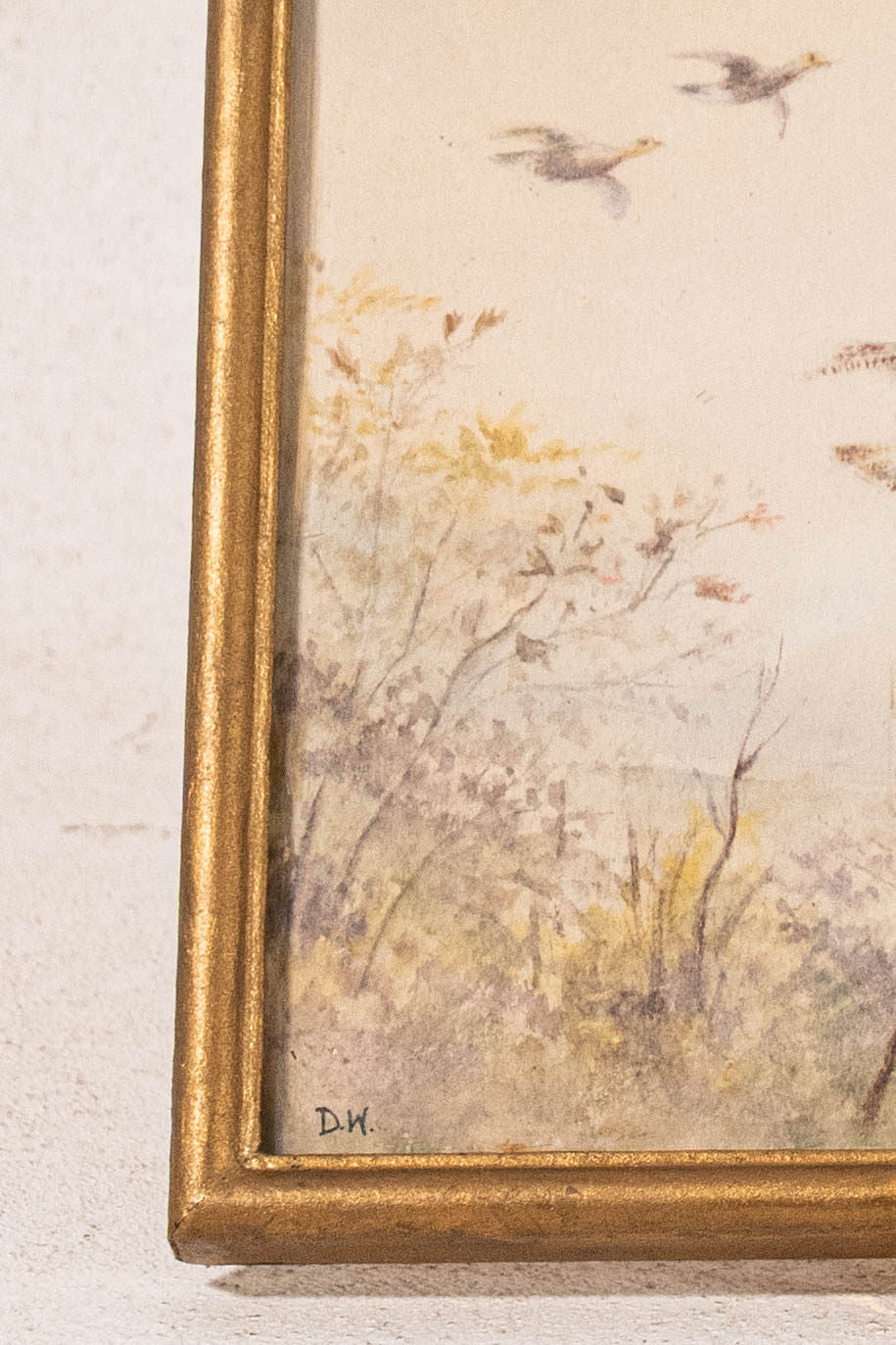 PAIR Original Watercolor Pheasants Flying (c.1920)