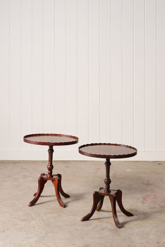 PAIR English Mahogany Side Tables with Scalloped Lip (c. 1930)