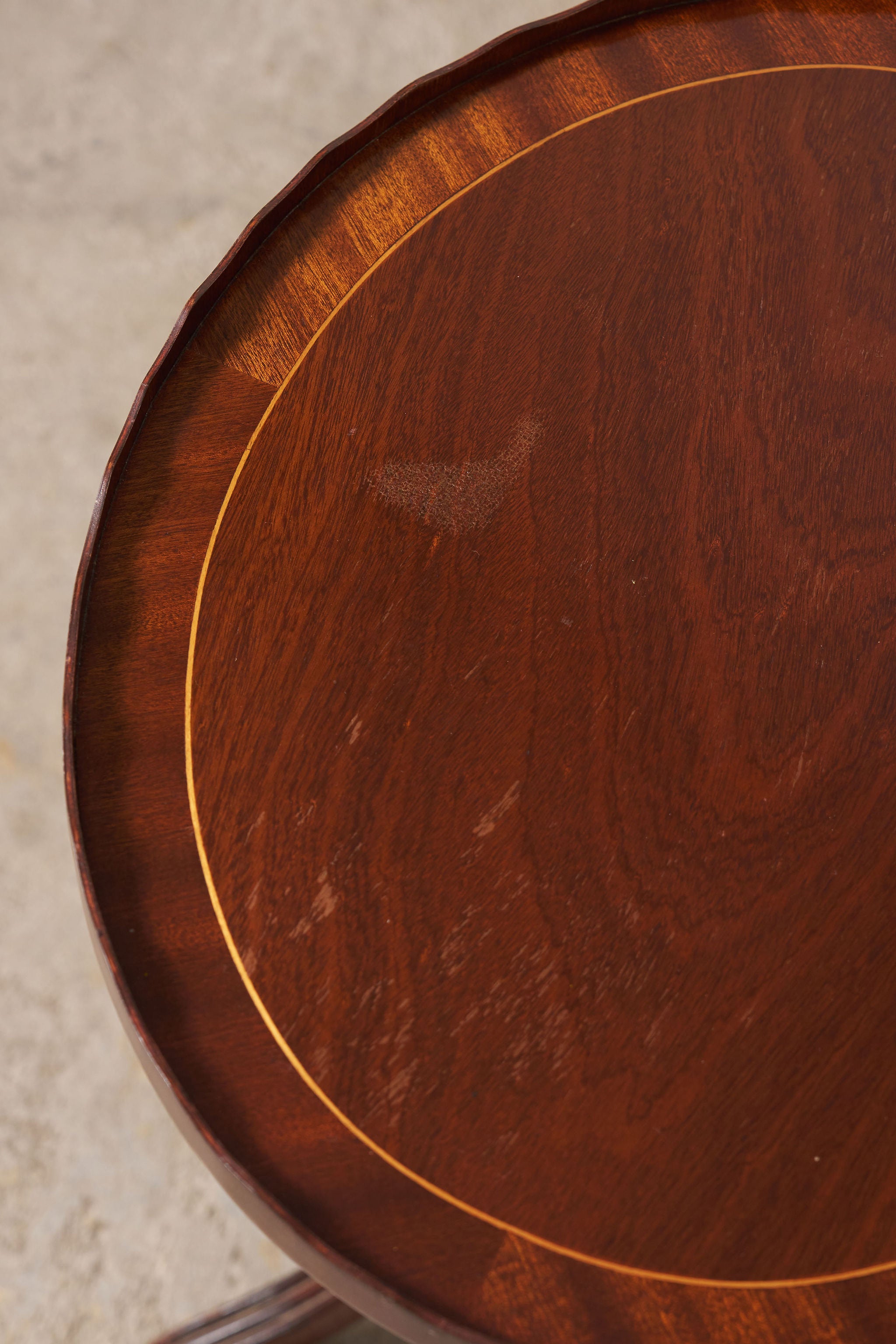 PAIR English Mahogany Side Tables with Scalloped Lip (c. 1930)