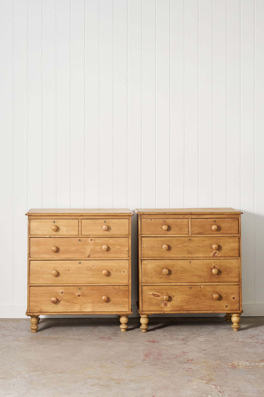 Matched PAIR 19th Century English Pine Chest of Drawers (c. 1880)