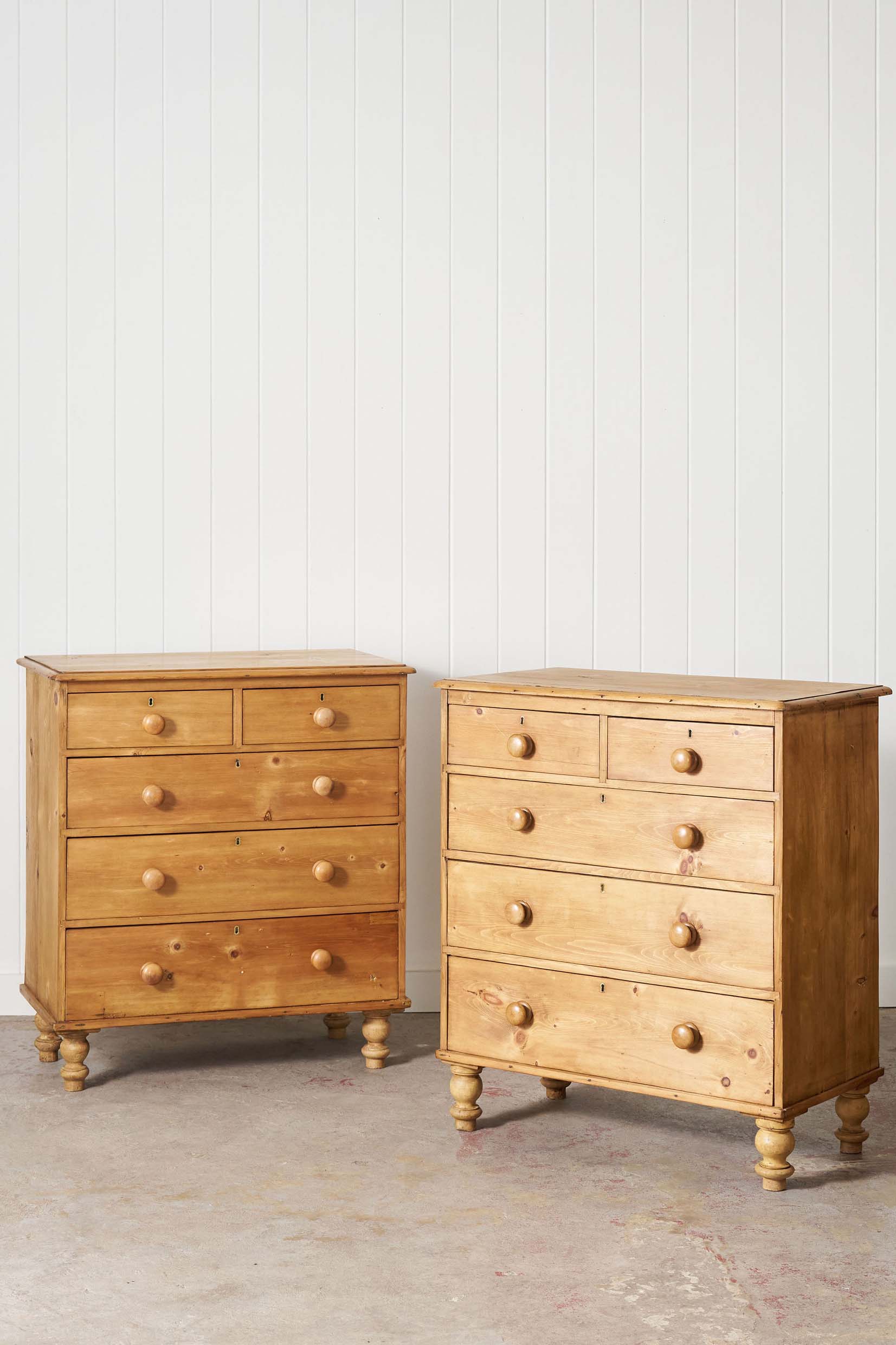 Matched PAIR 19th Century English Pine Chest of Drawers (c. 1880)